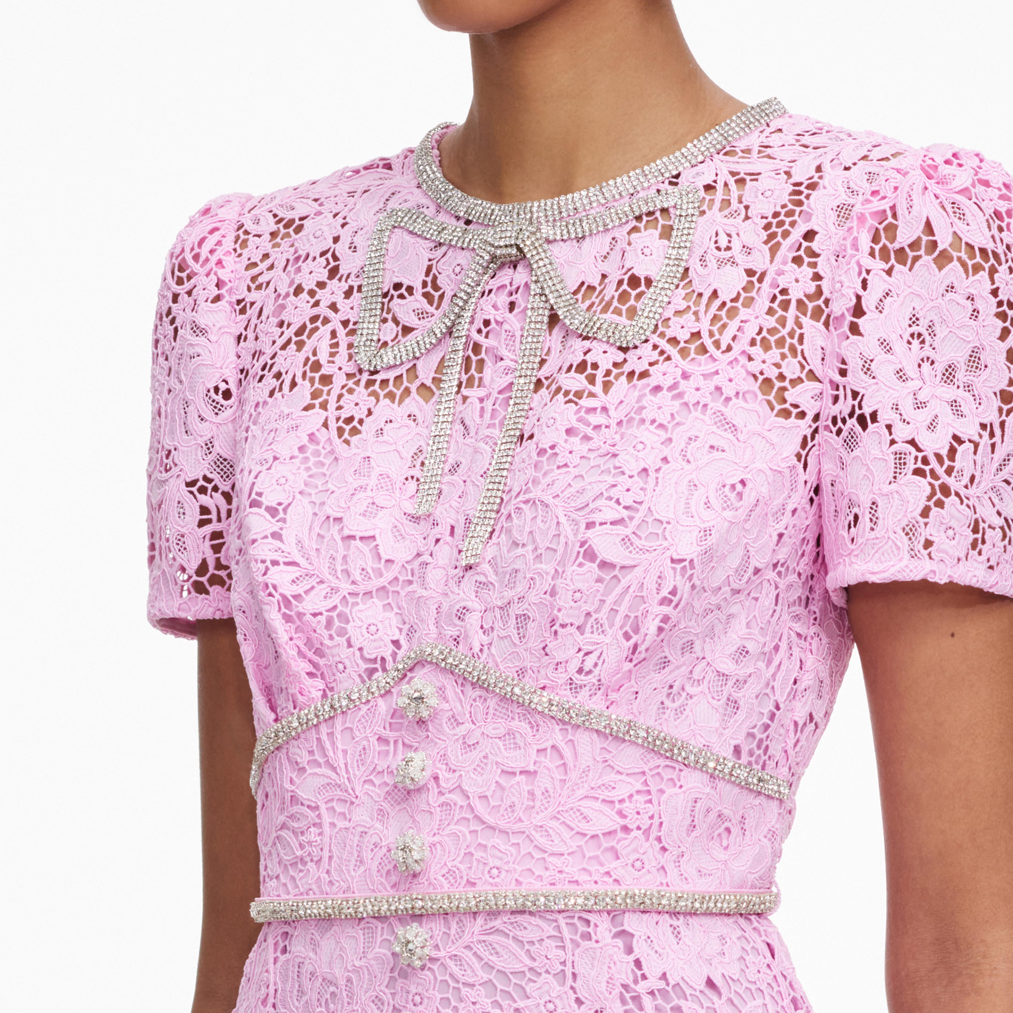 Pink Cord Lace Midi Dress – self-portrait-EU