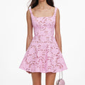 Pink Lace Flared Mini Dress