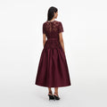 Burgundy Lace Taffeta Midi Dress