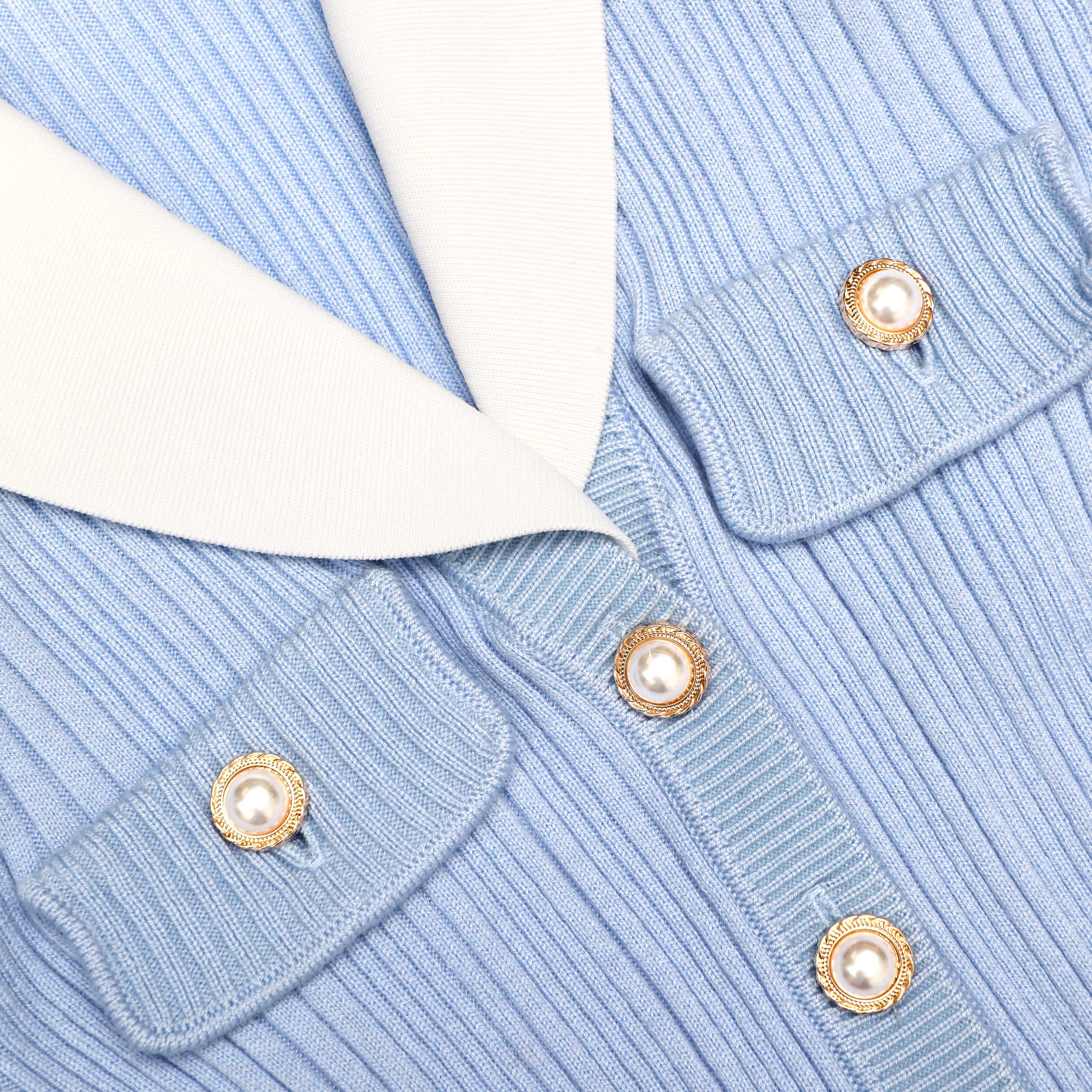 Blue Ribbed Knit Midi Dress