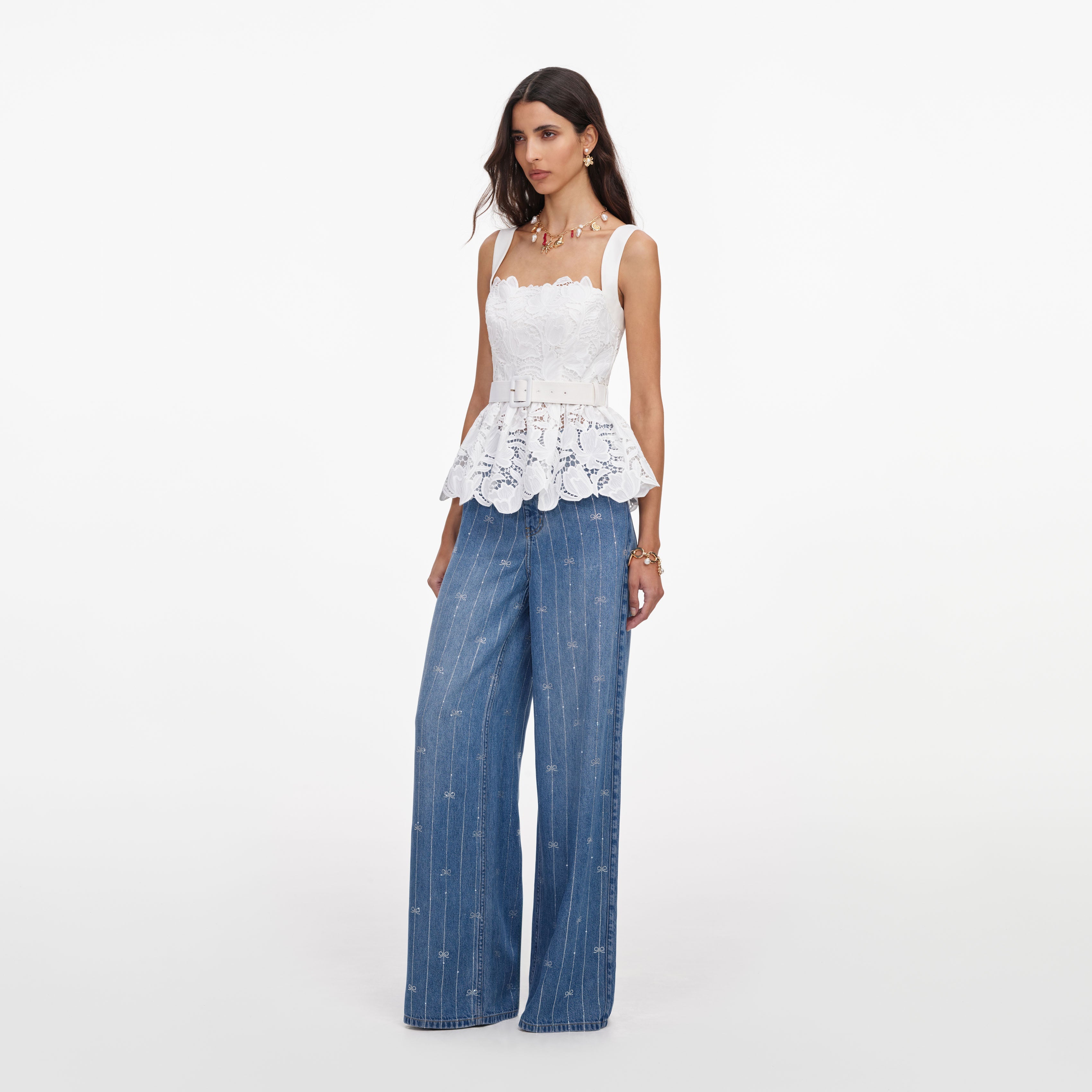 White Lace Peplum Top – self-portrait-EU