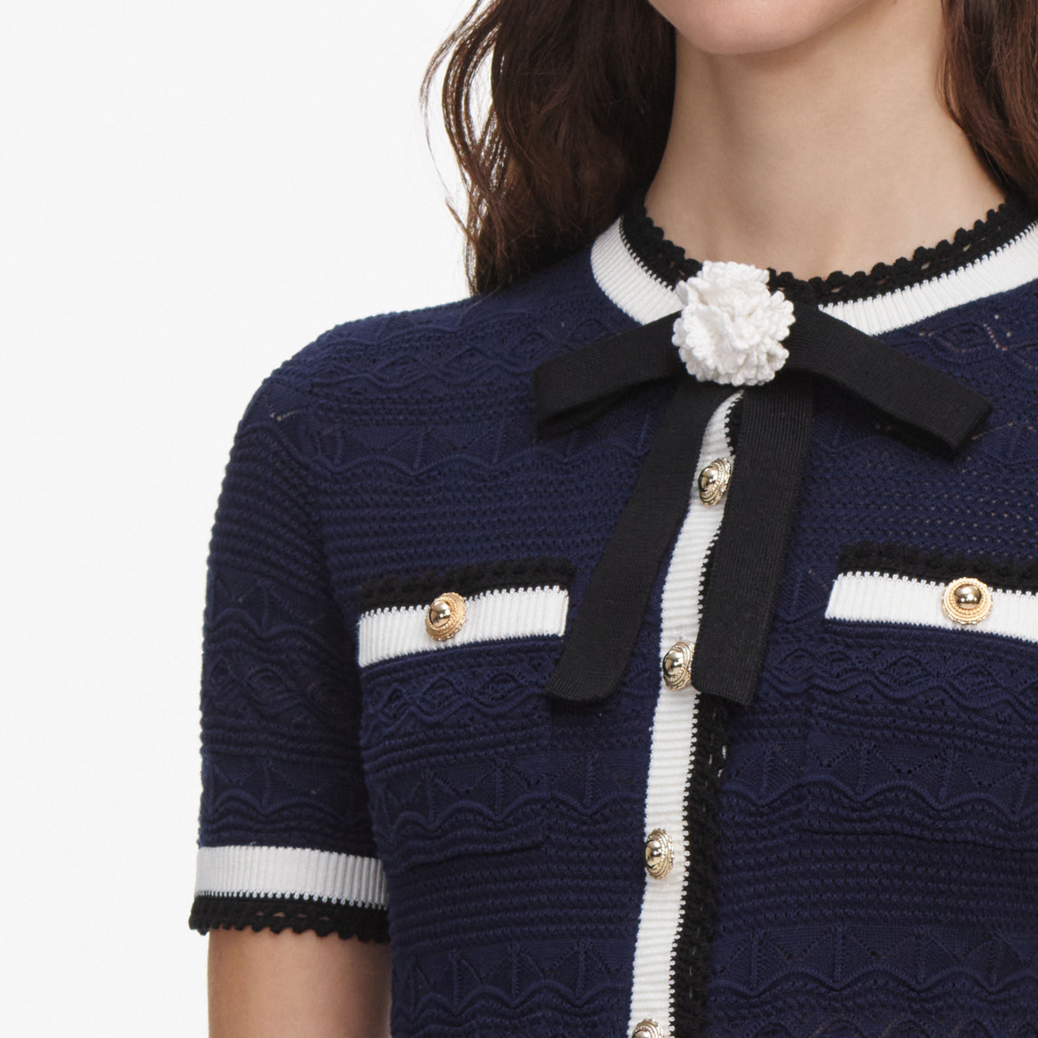 Navy Peplum Pointelle Knit Top
