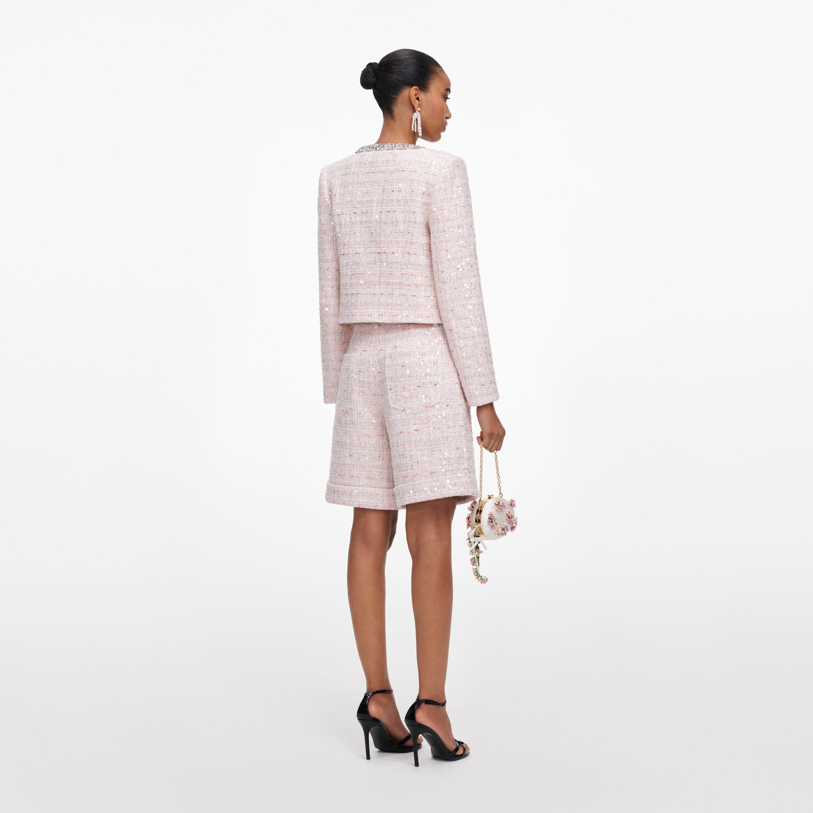 Pink Sequin Boucle Shorts