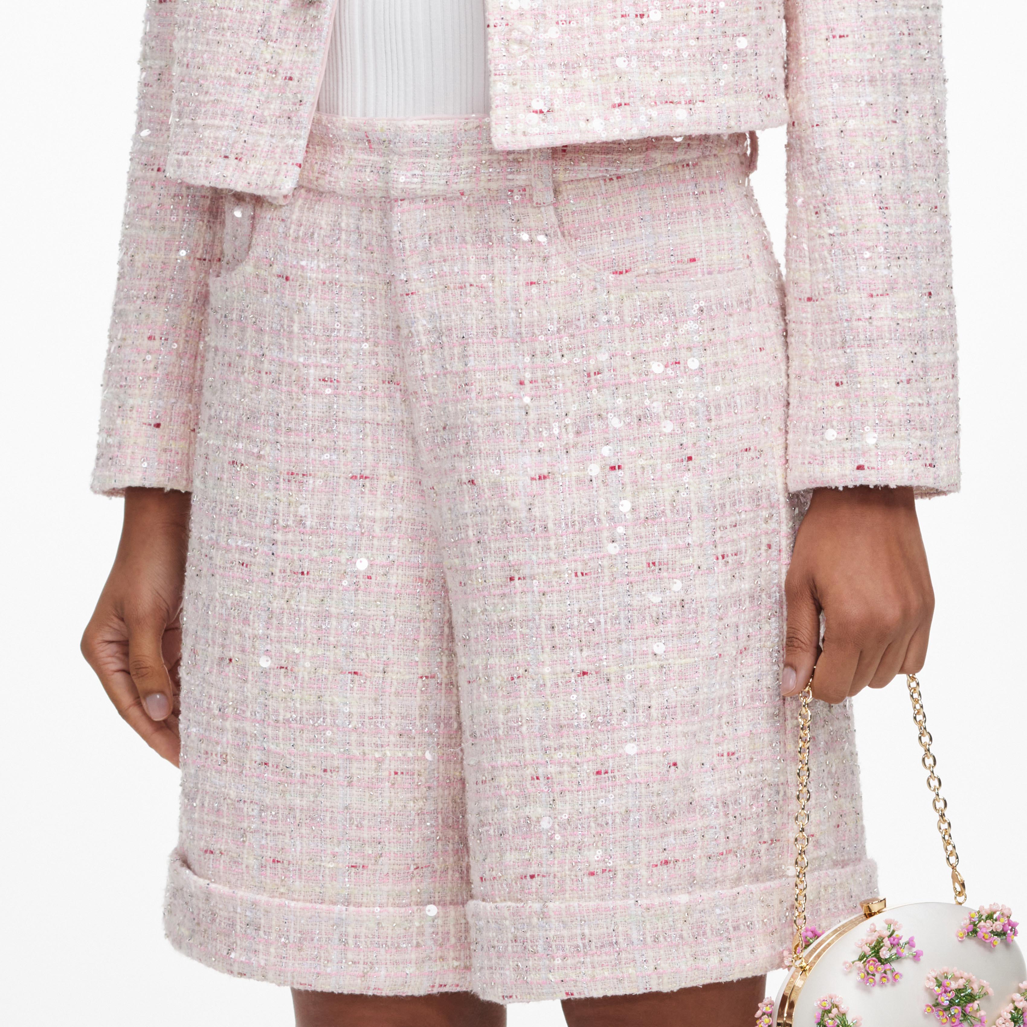 Pink Sequin Boucle Shorts