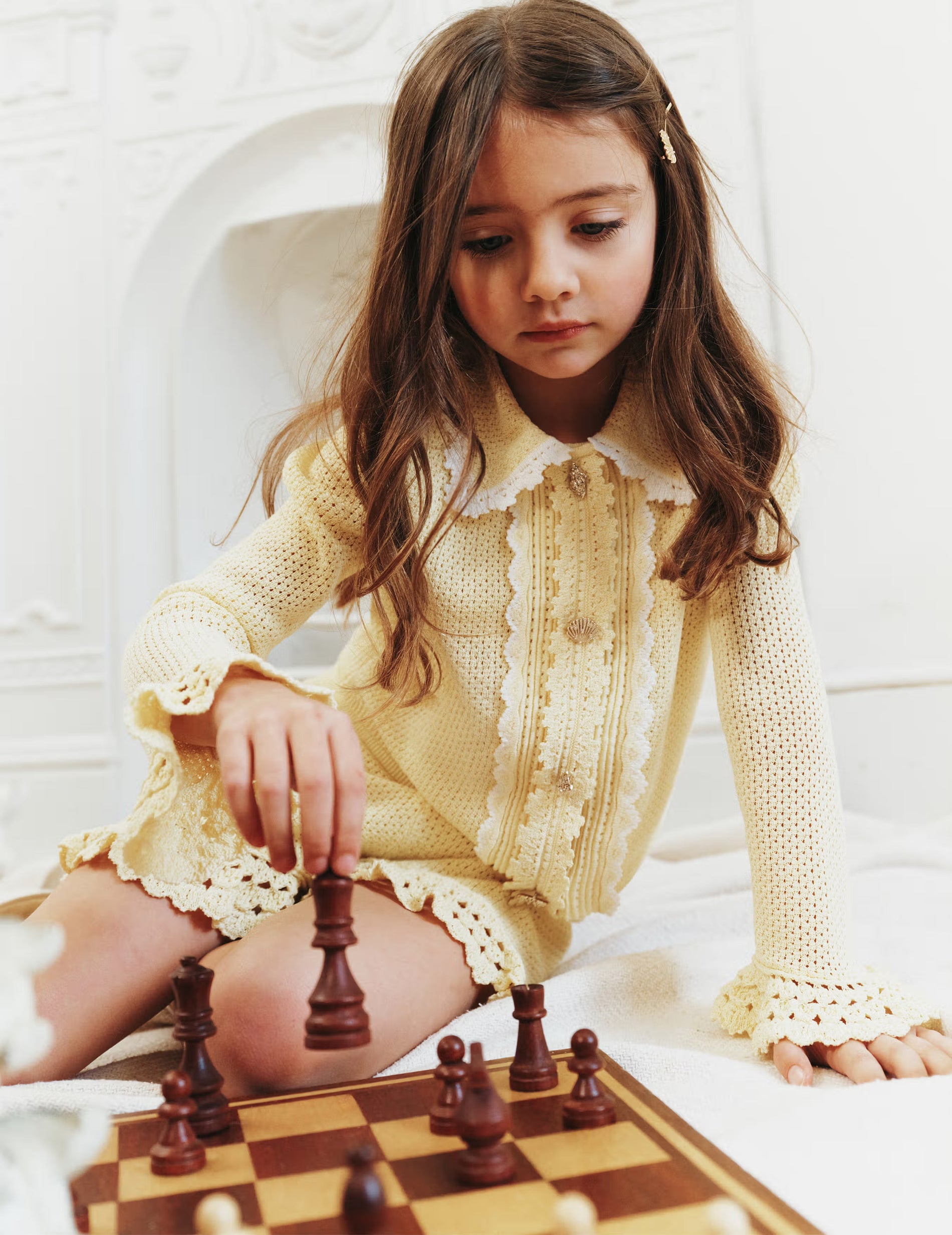 Yellow Pointelle  Frill Cardigan