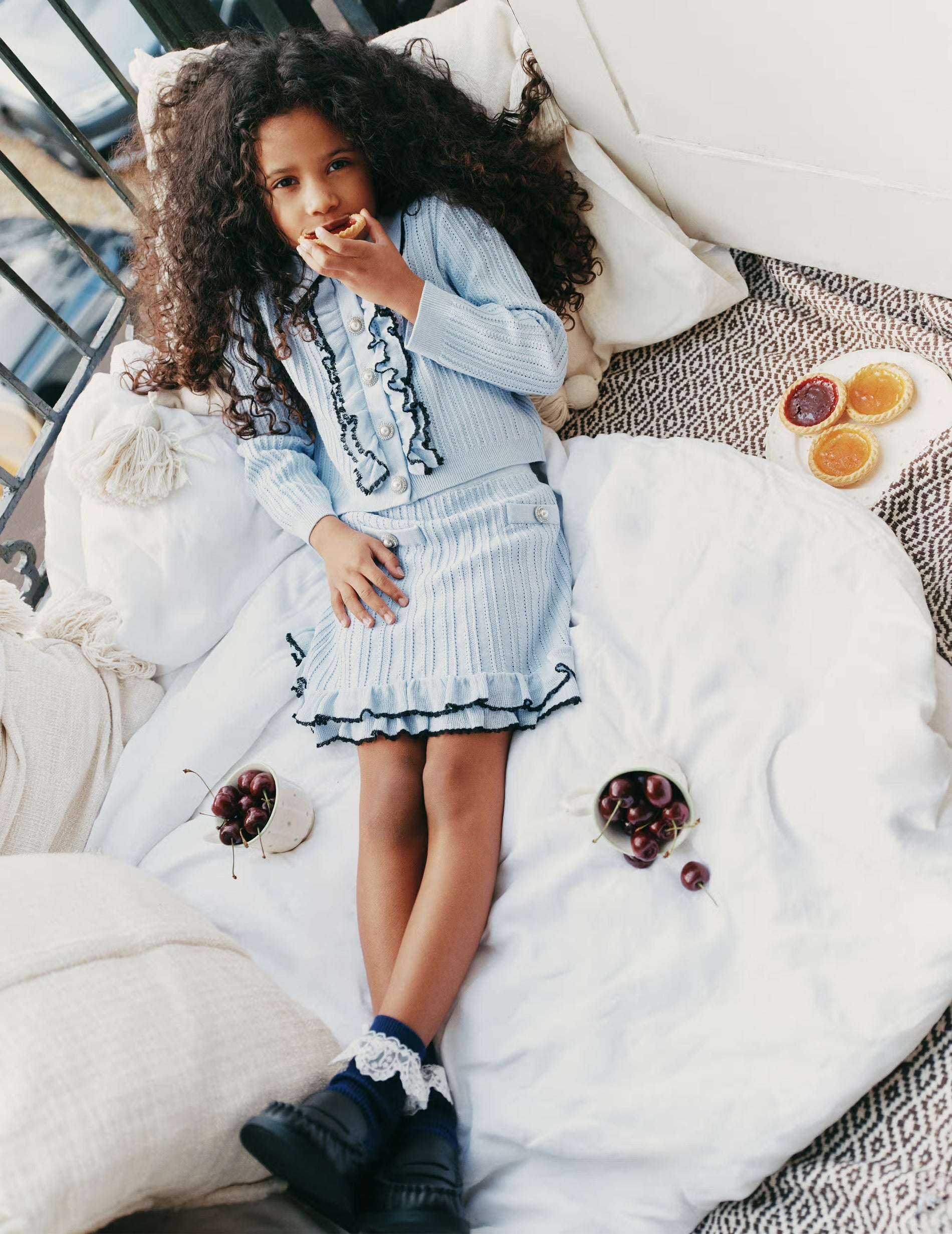 Blue Frill Trim Cardigan