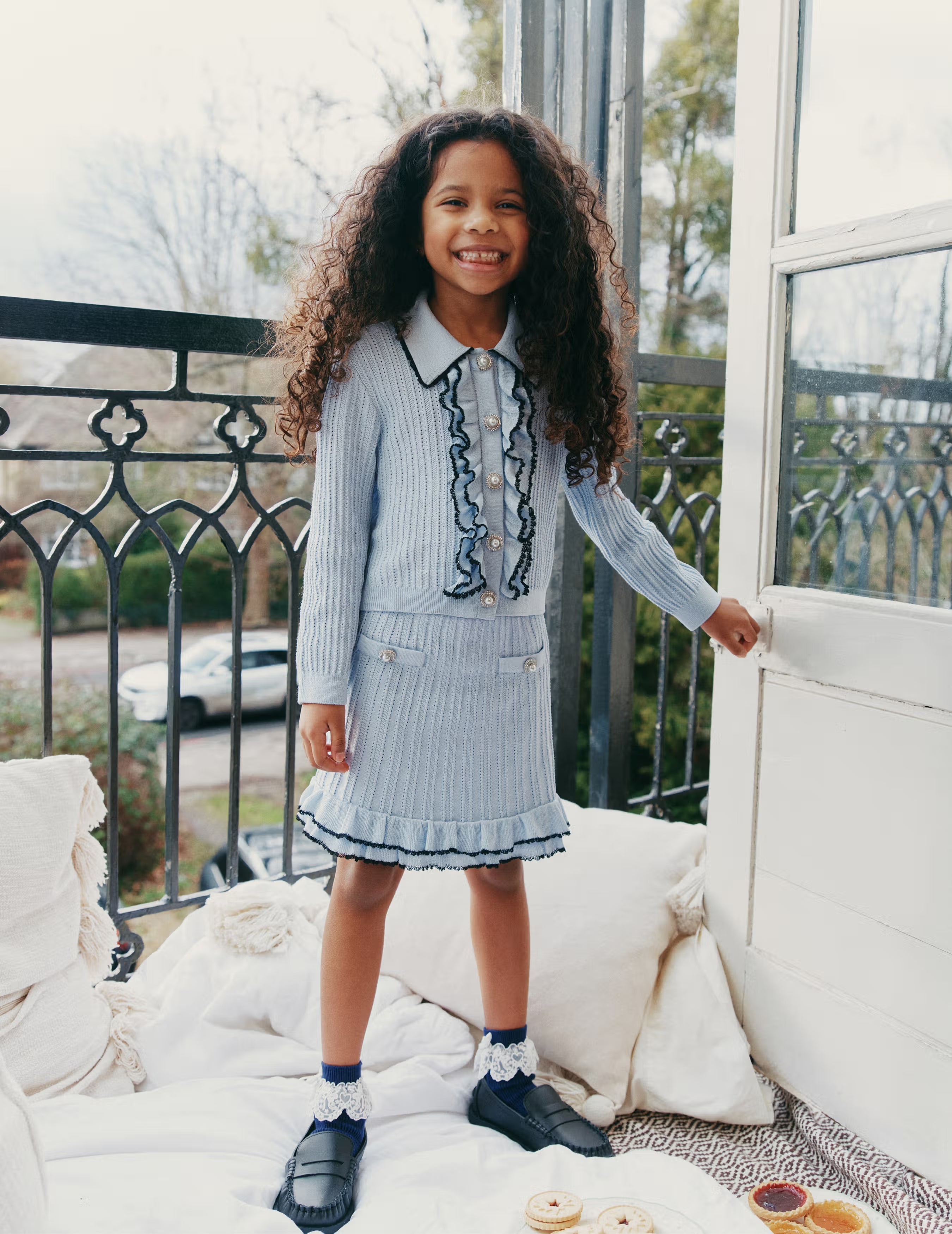 【treatürself】frill mini knit skirt Blue Frill Trim Knit Skirt – self-portrait-EU