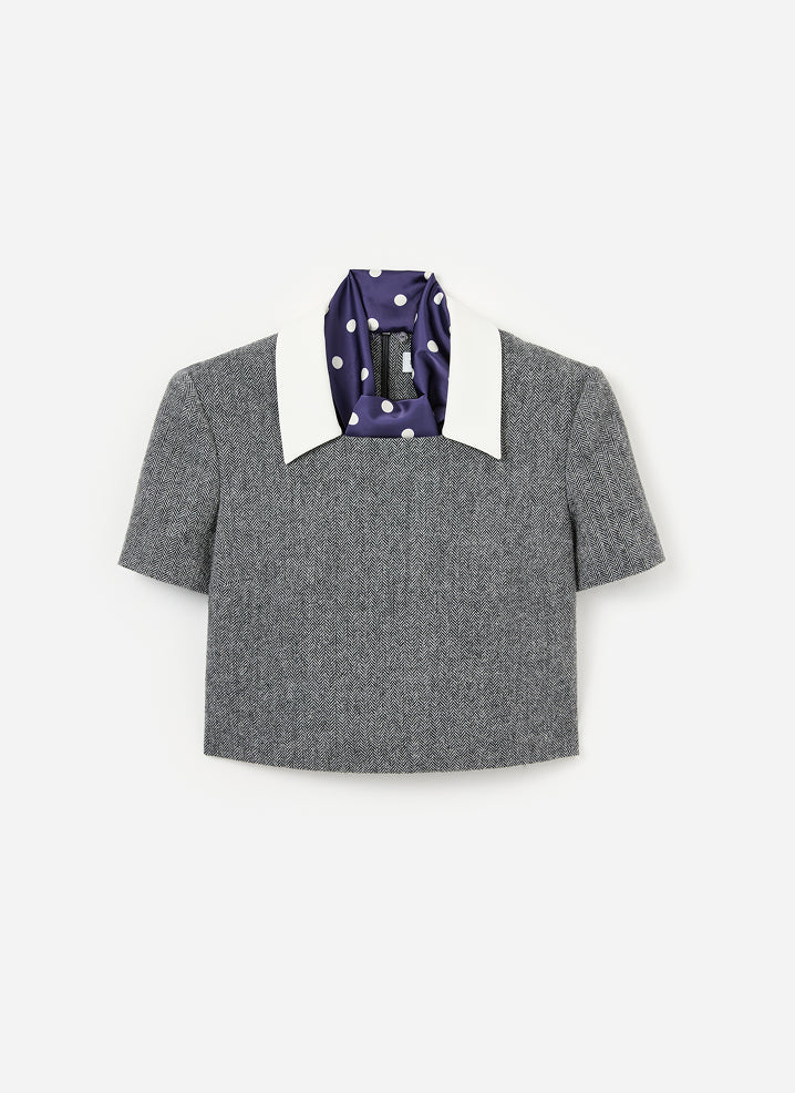 Grey Herringbone Scarf Detail Top