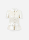 White Sequin Tailored Top
