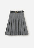 Grey Herringbone Pleated Midi Skirt