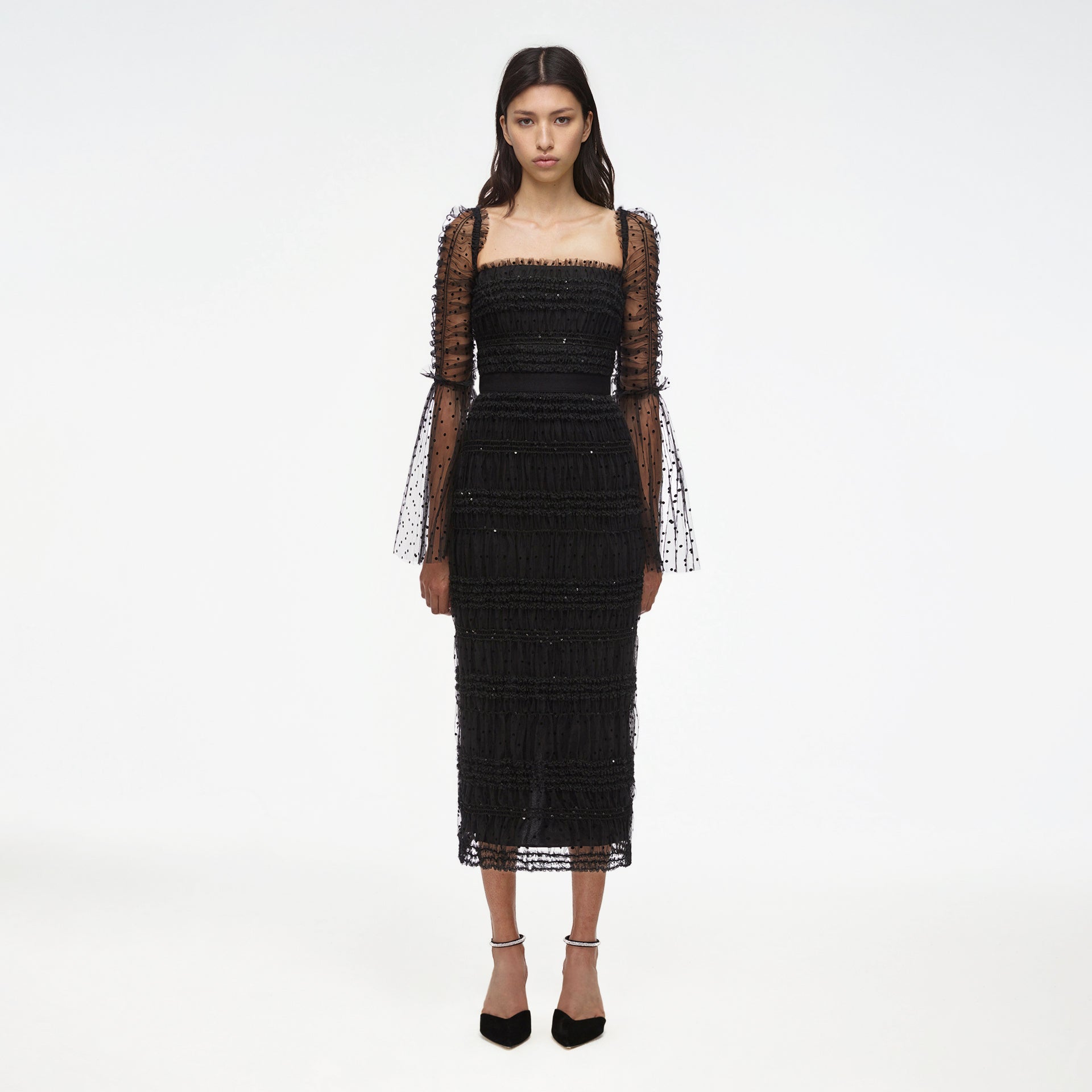 Mesh black midi clearance dress