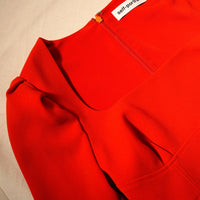 Red Crepe Ruched Midi Dress