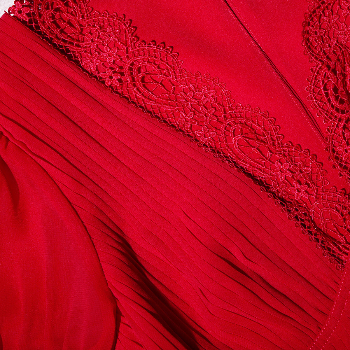 Red Chiffon Midi Dress Lace Detail