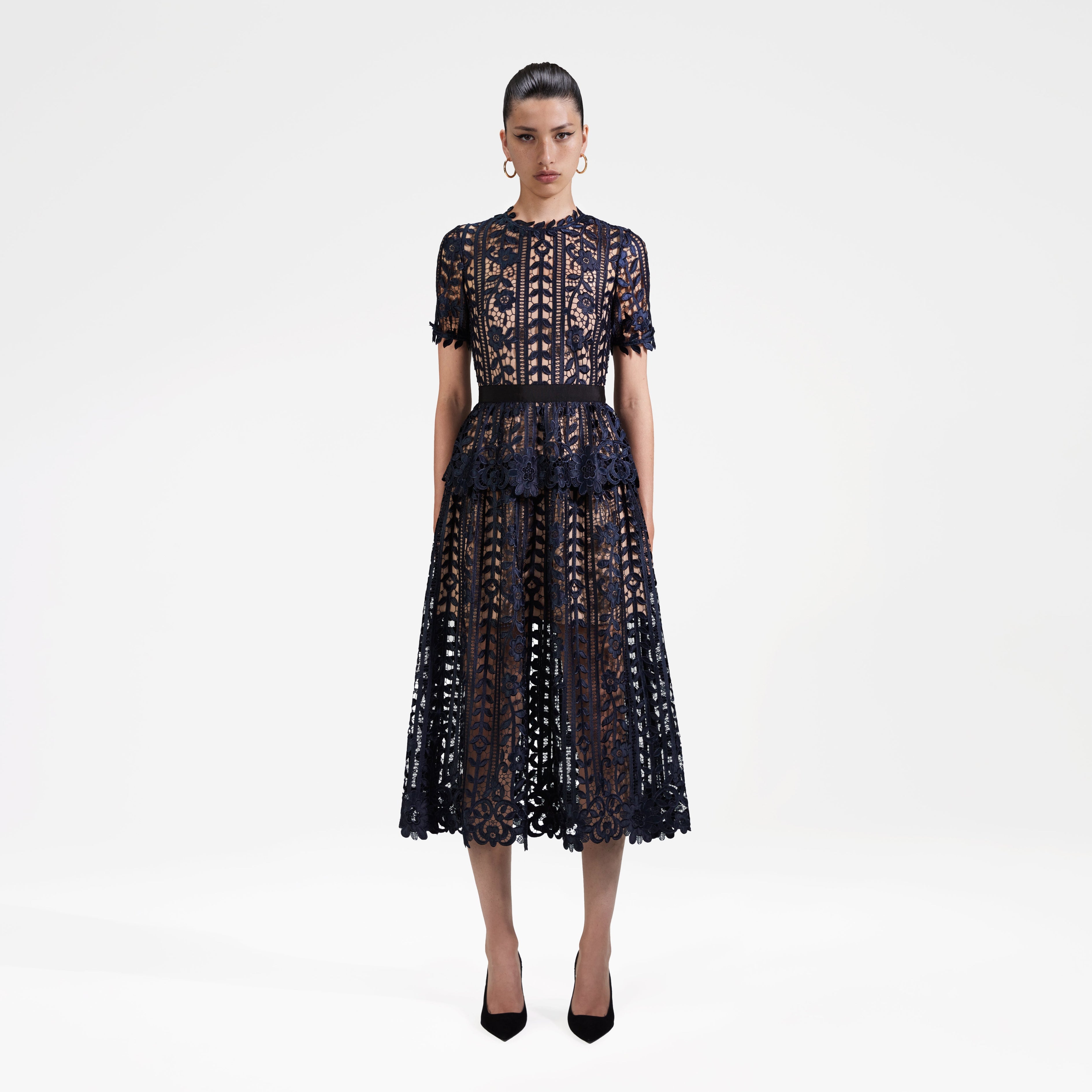 Navy Lace Midi Dress