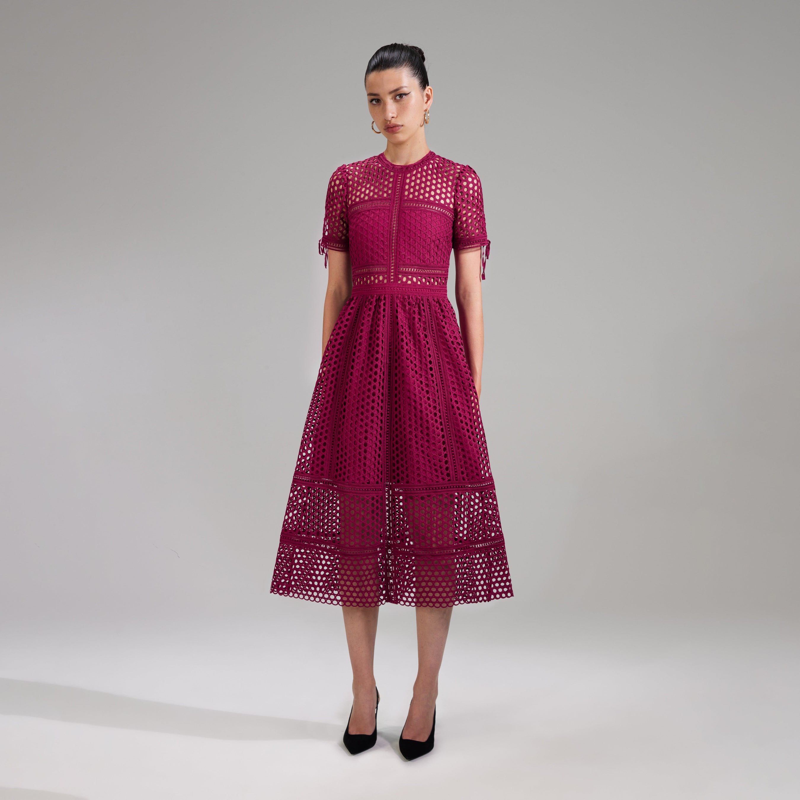 Burgundy Lace Midi Dress