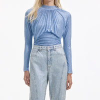 Light Blue Rhinestone Mesh Top