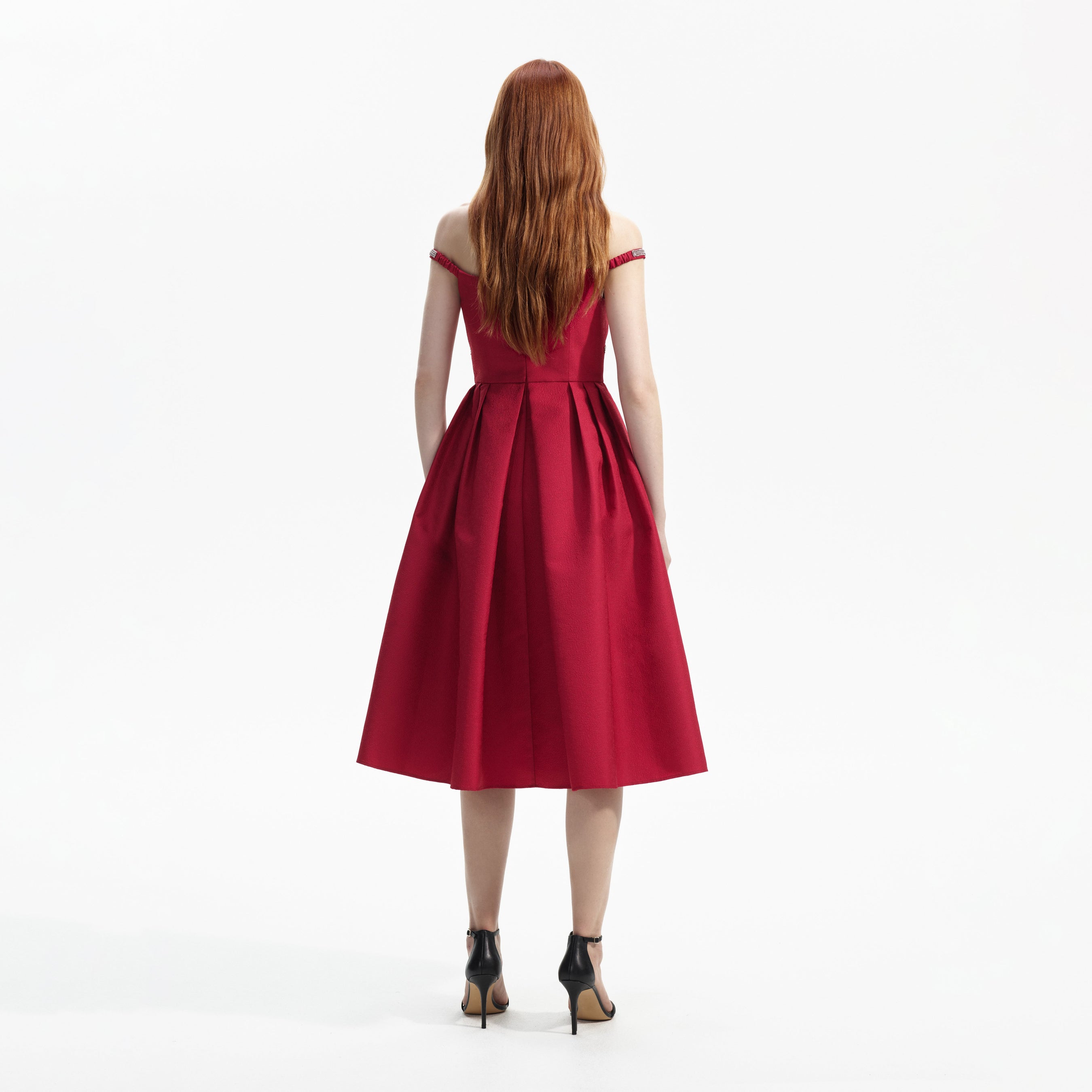 Red Textured Diamante Midi Dress – self-portrait-EU