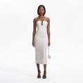 Cream Sequin Boucle Strapless Midi Dress