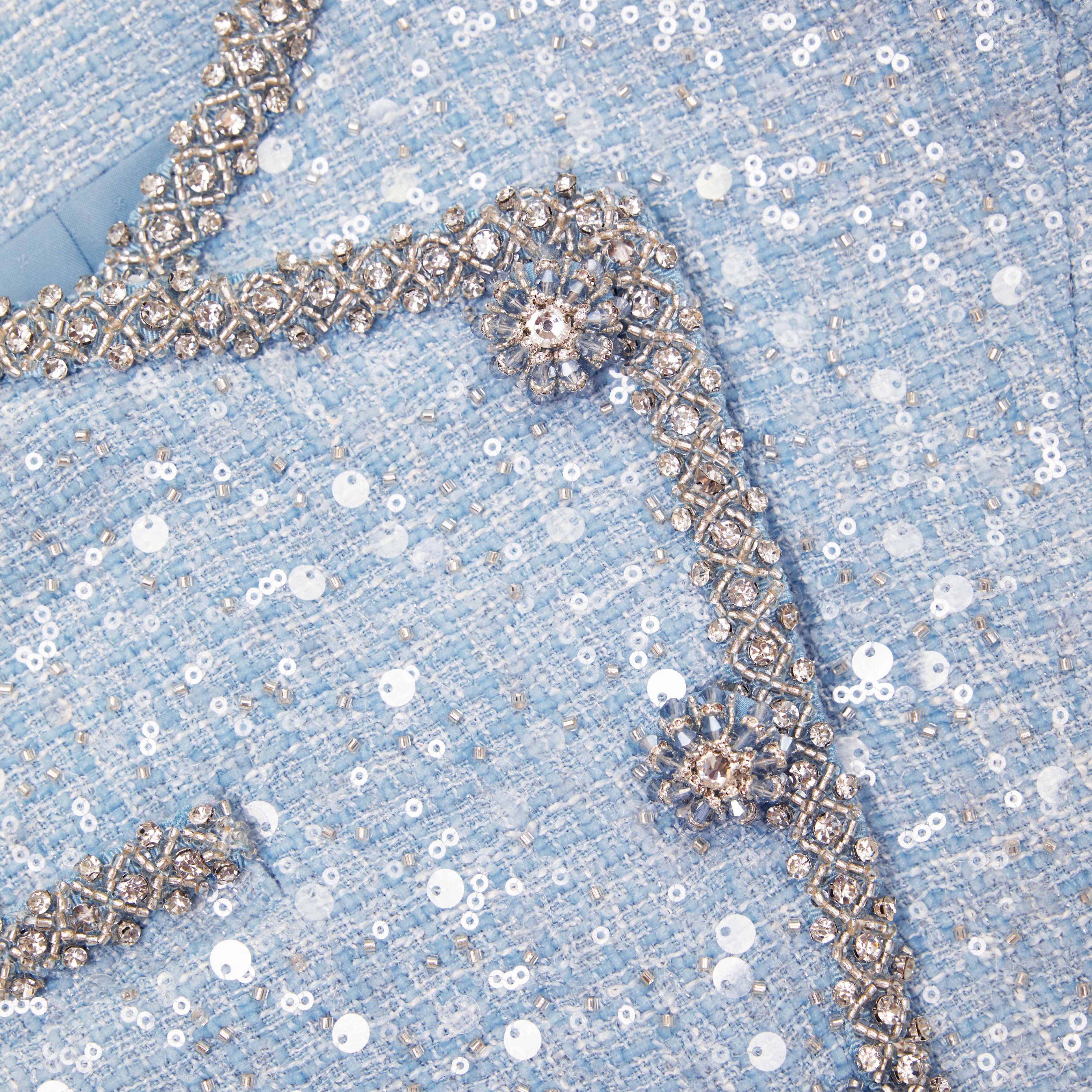 Blue Sequin Boucle Cropped Jacket