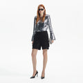 Silver Sequin Flared Sleeve Top