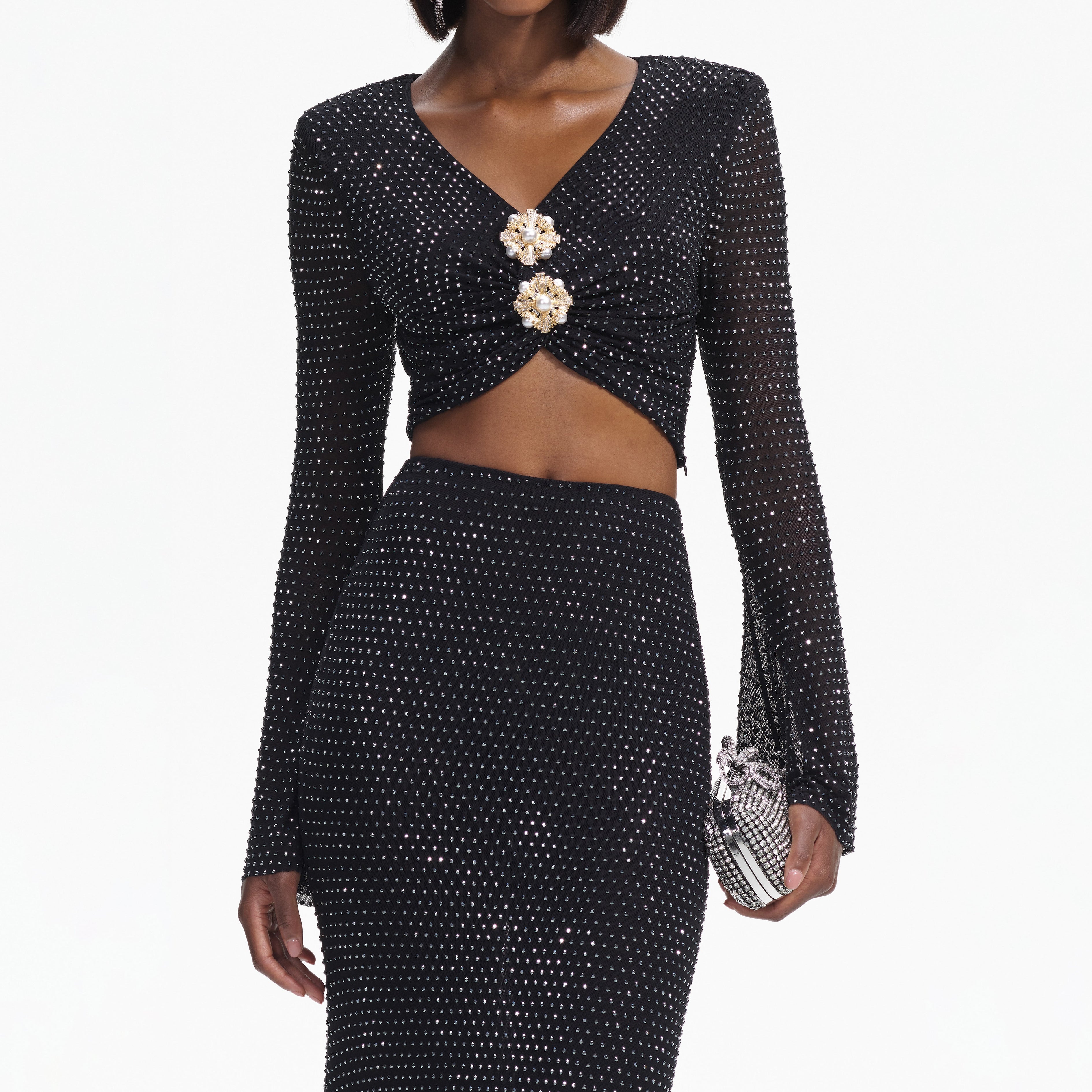 Black Rhinestone Maxi Skirt