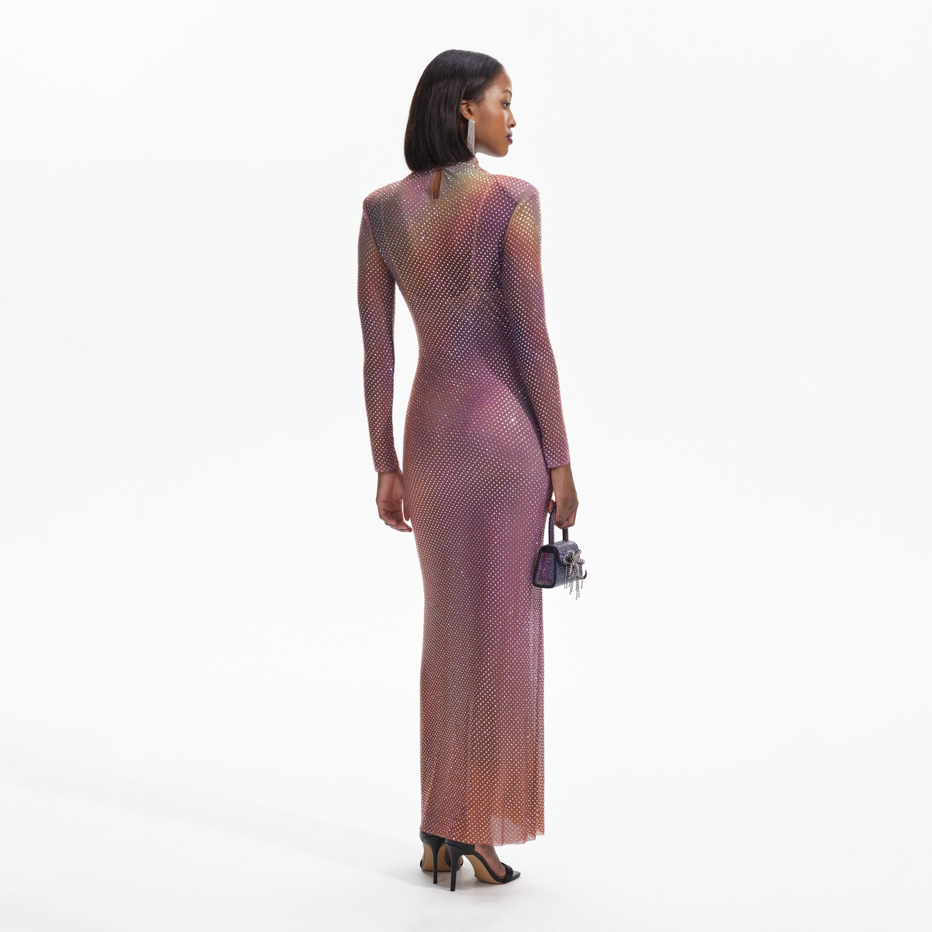 Iridescent Printed Rhinestone Maxi Dress