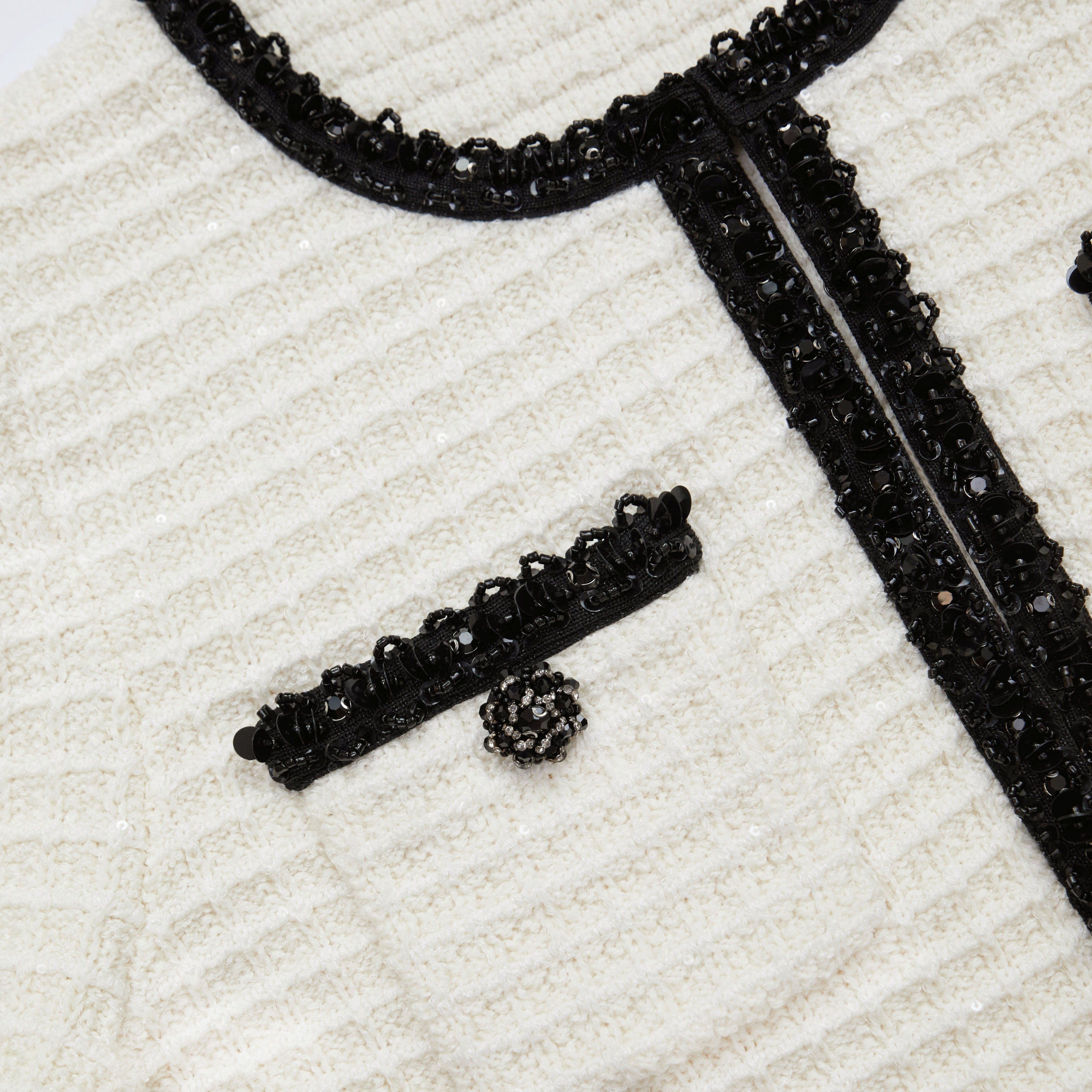 Cream Textured Contrast Knit Cardigan