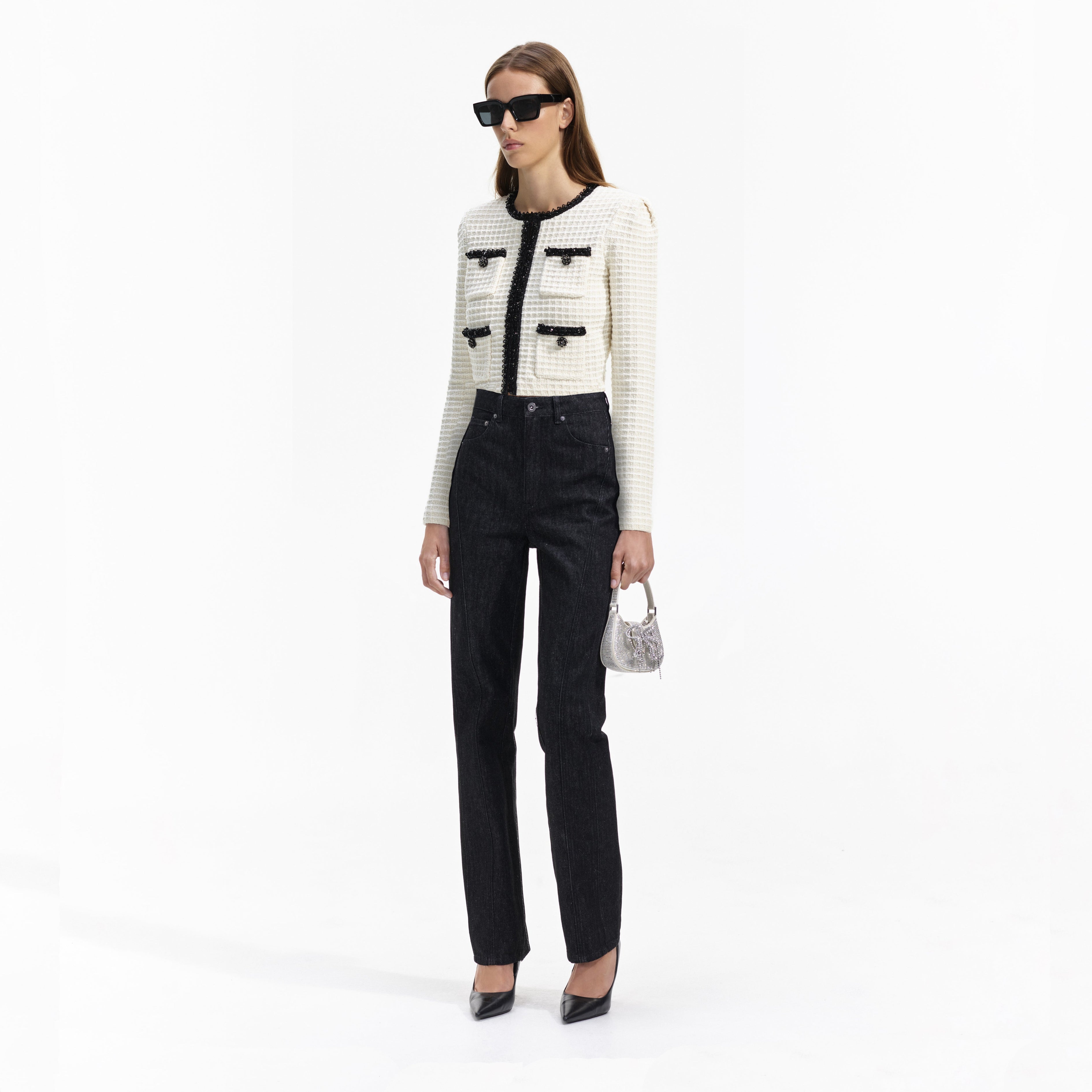 Cream Textured Contrast Knit Cardigan