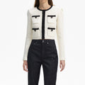 Cream Textured Contrast Knit Cardigan