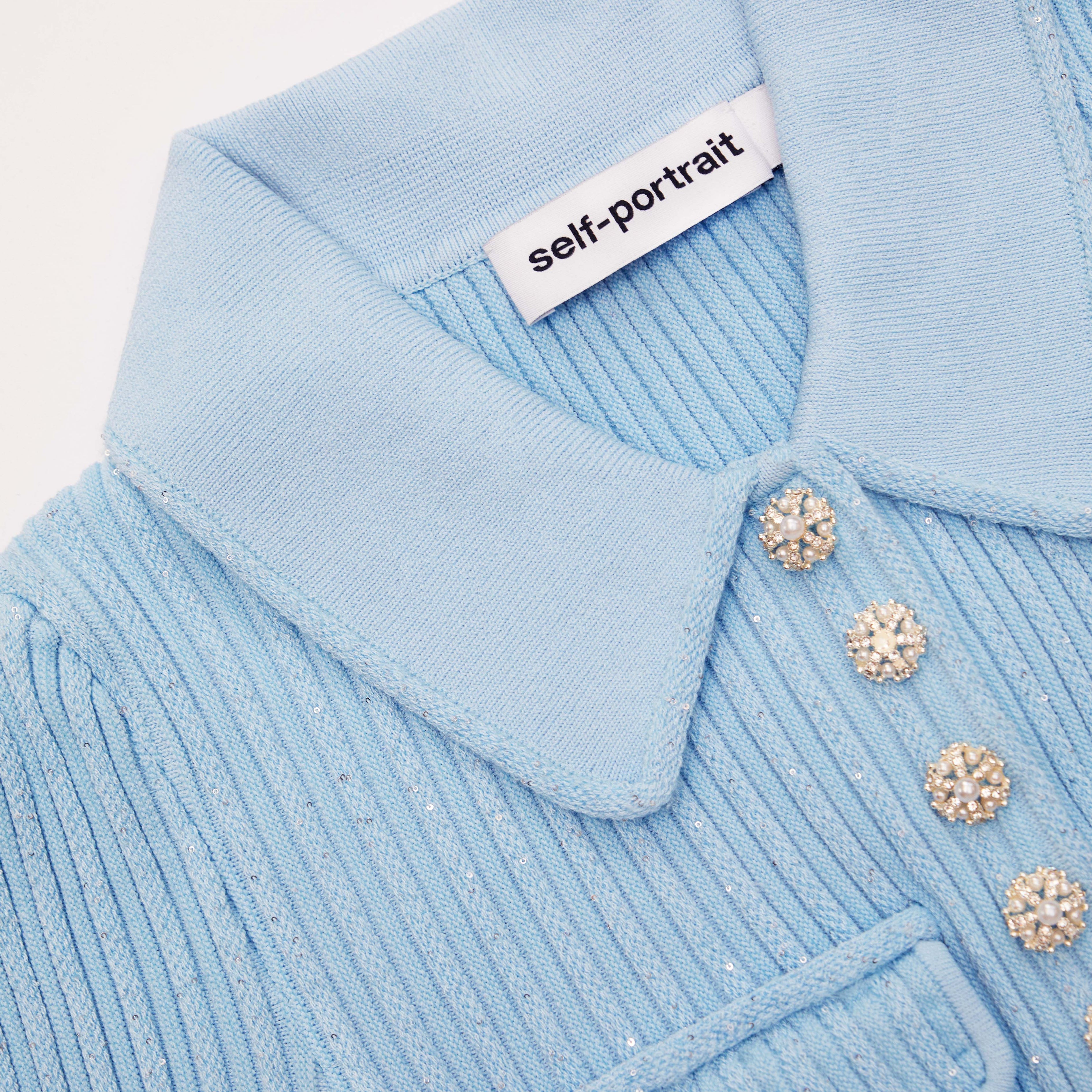 Blue Sequin Knit Mini Dress