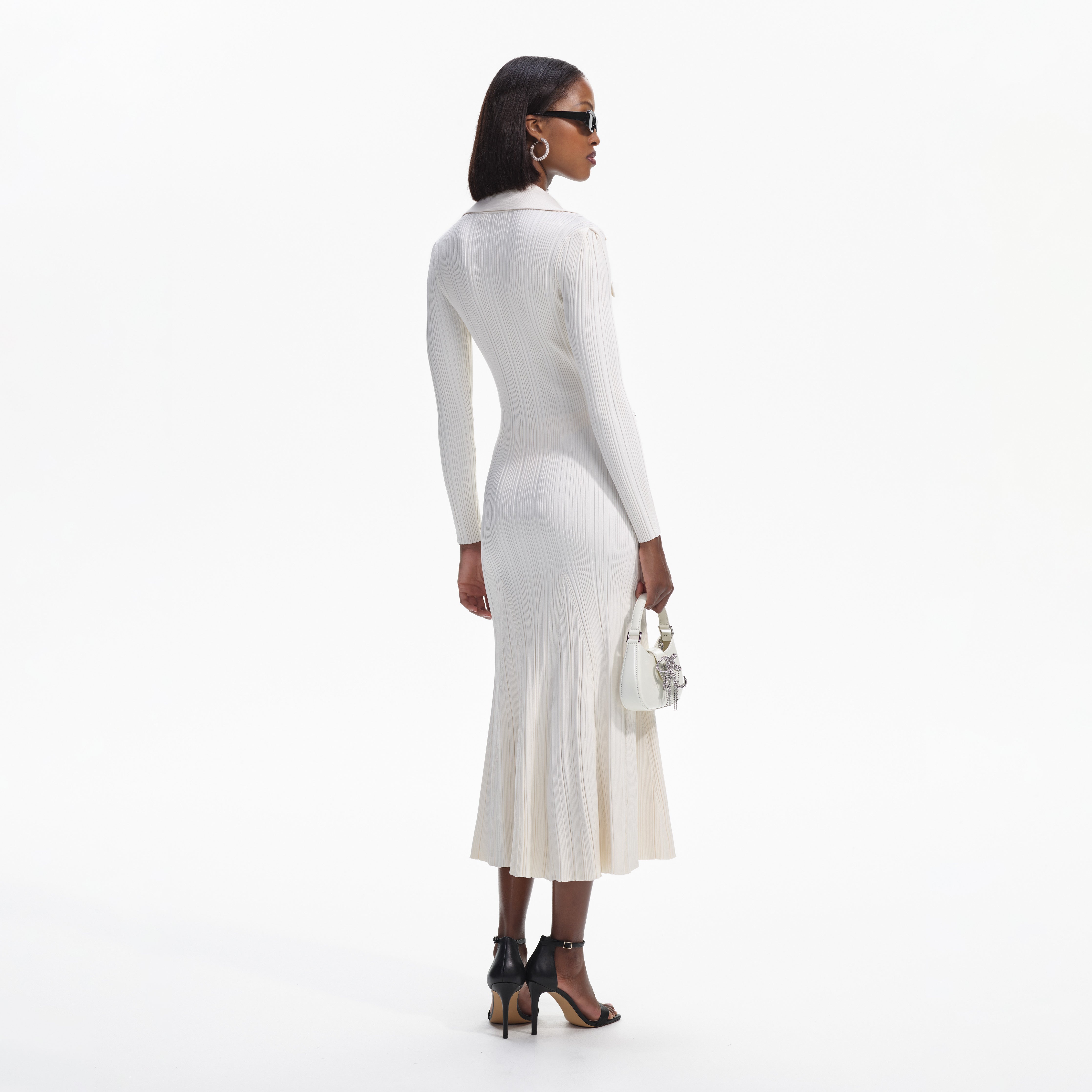 White Knit Lace Insert Midi Dress – self-portrait-EU