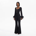 Black Crepe Feather Jumpsuit