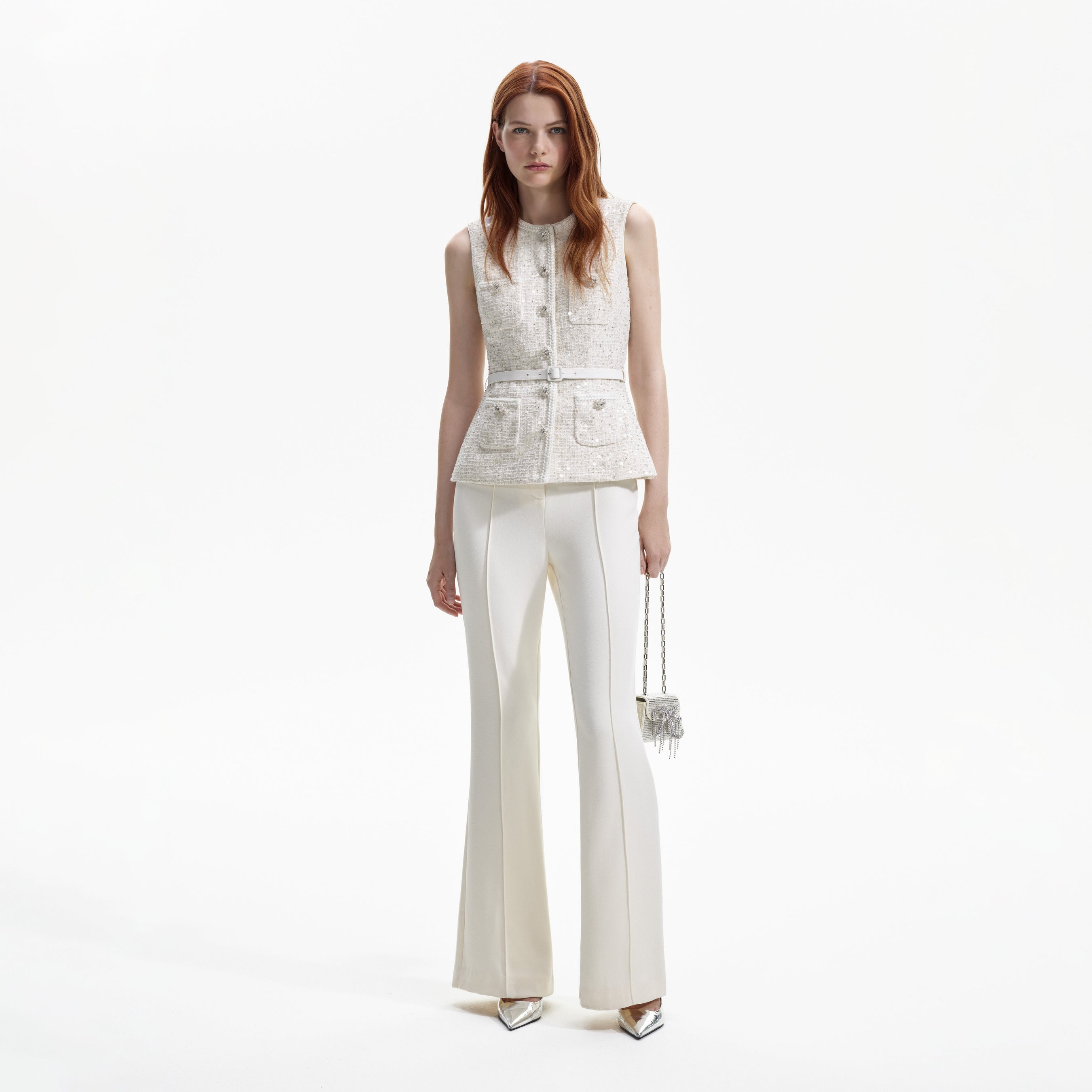 Cream Sequin Boucle Jumpsuit