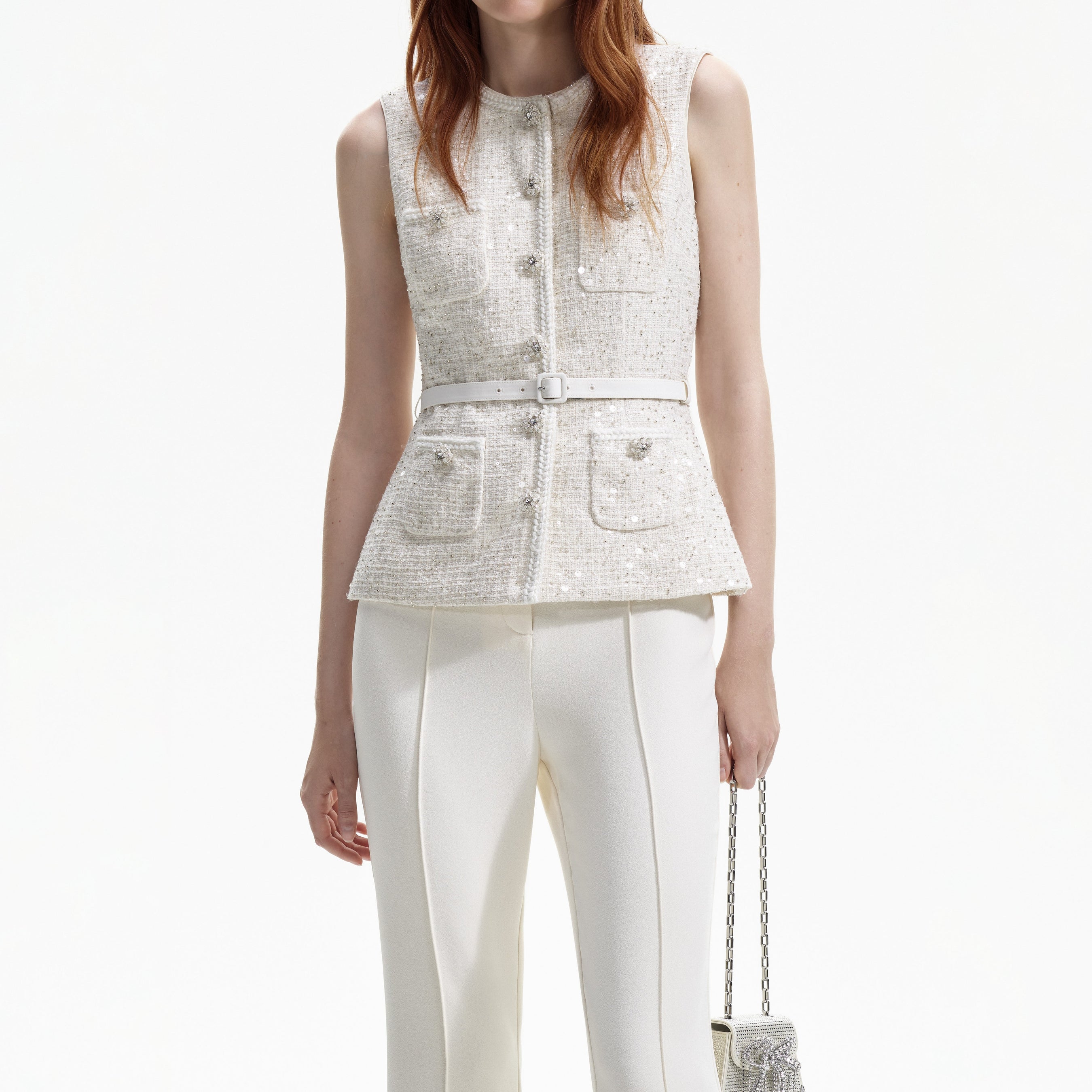 Cream Sequin Boucle Jumpsuit