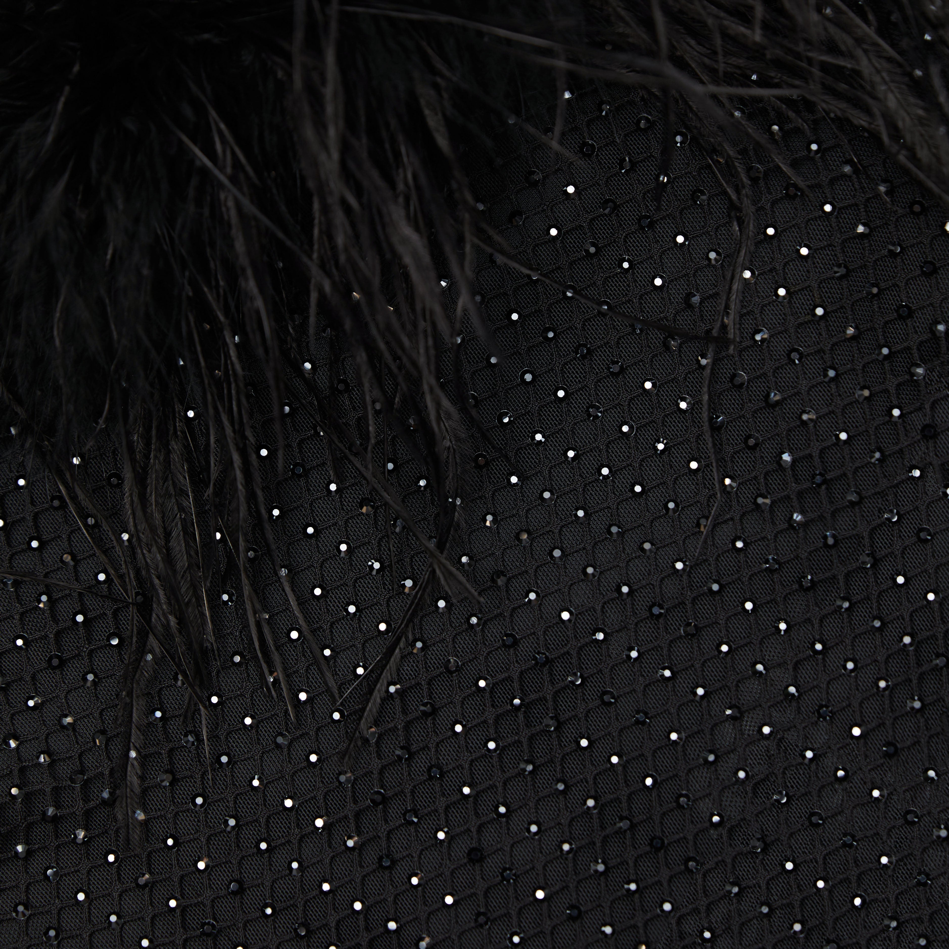 Black Rhinestone Feather Midi Dress