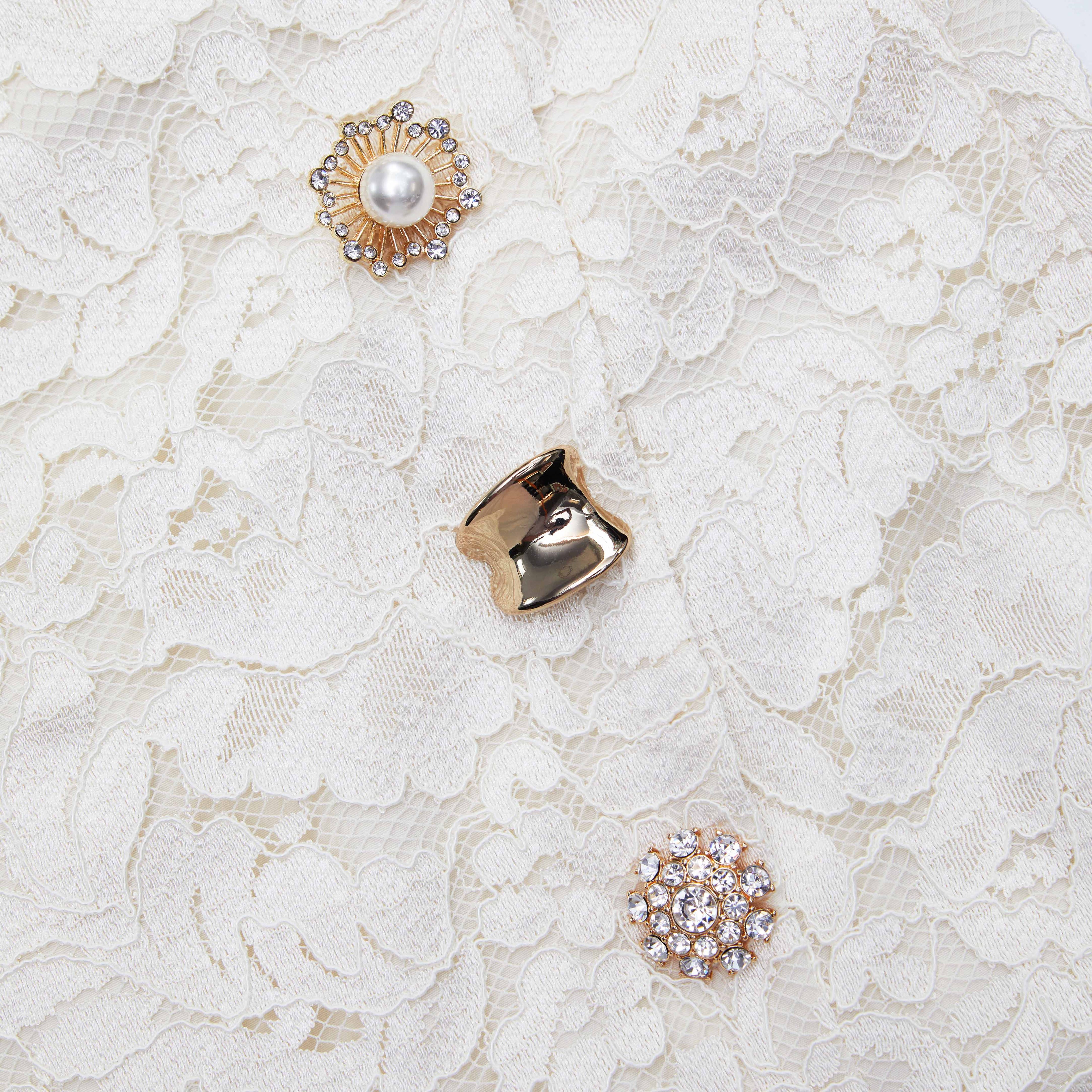 Cream Cord Lace Split Midi Skirt