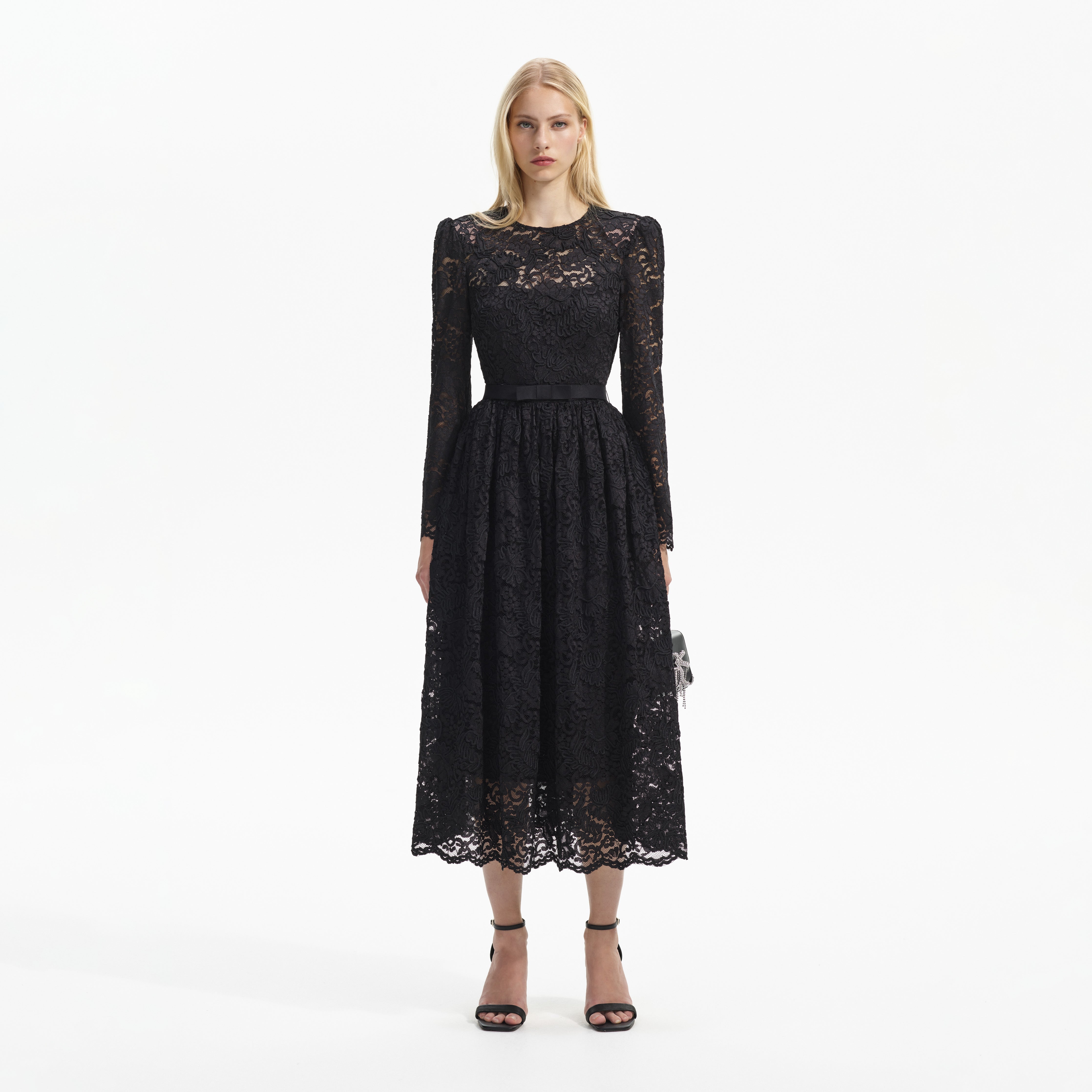 Self portrait black 2024 lace midi dress