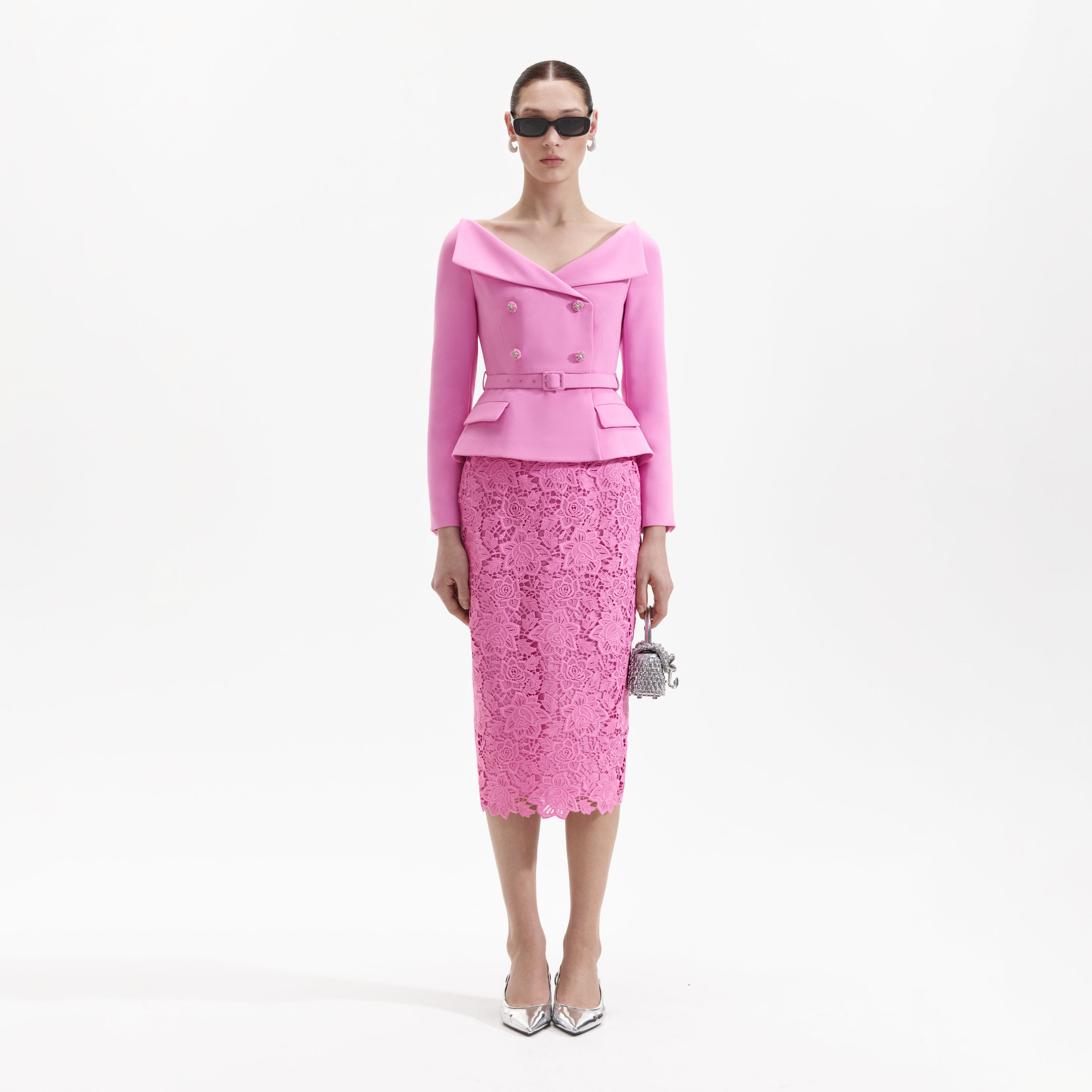Pink Crepe Tailored Midi Dress