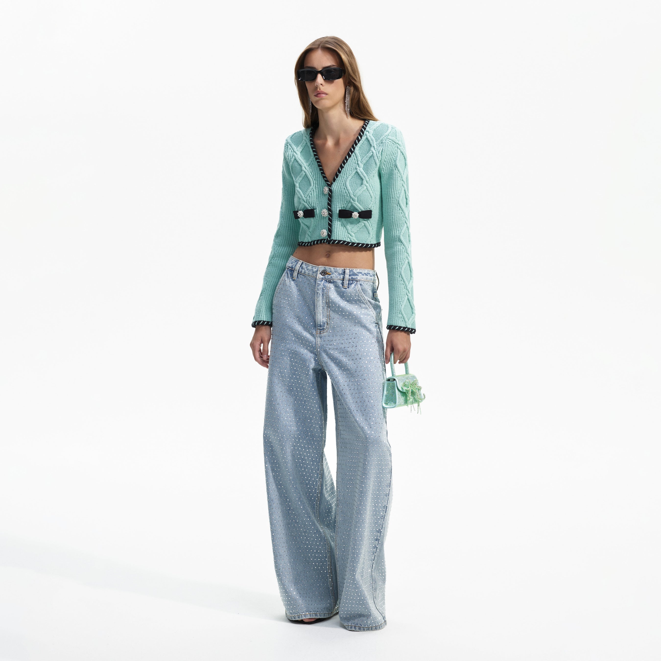 Mint Cable Knit Cropped Cardigan