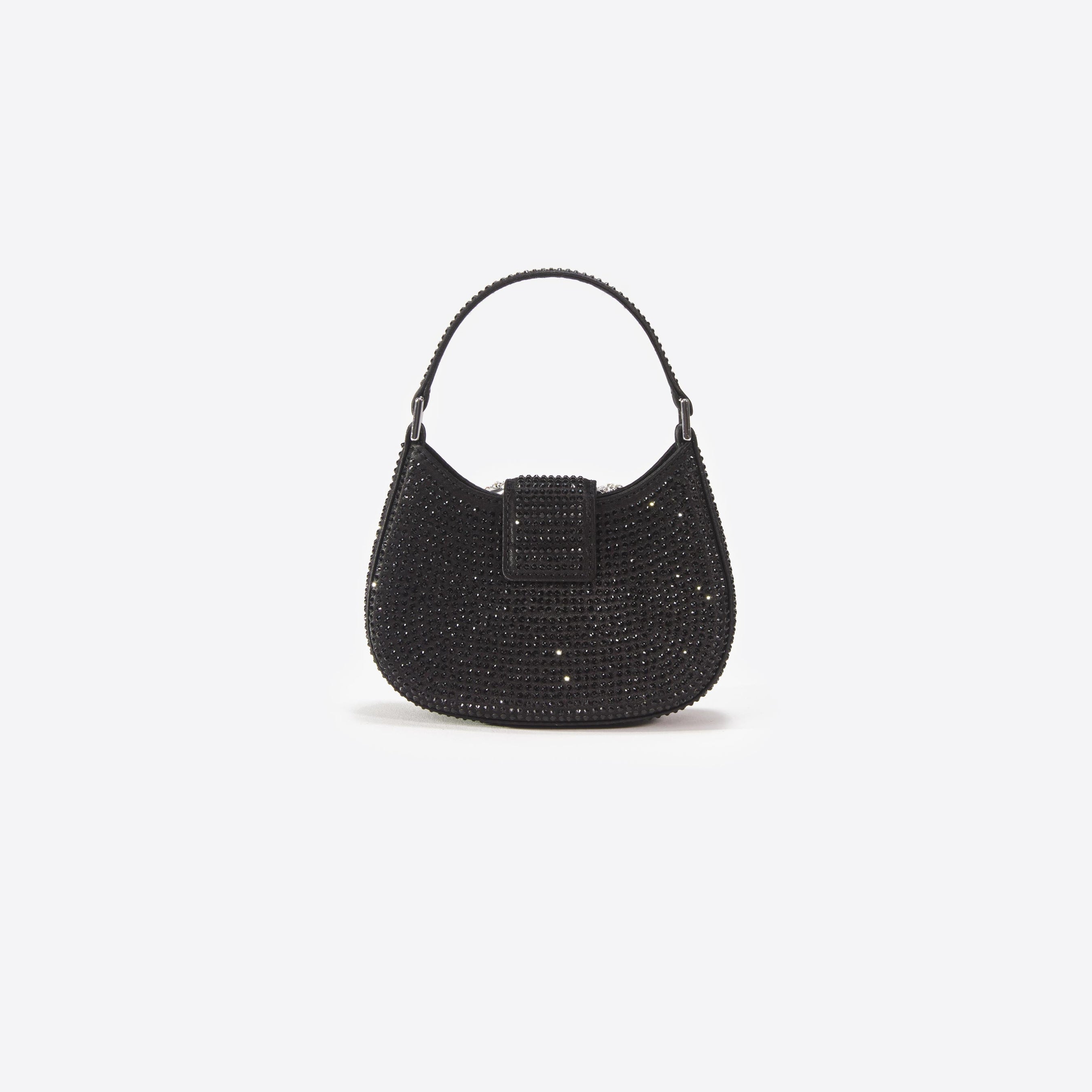 Black Rhinestone Micro Crescent Bag
