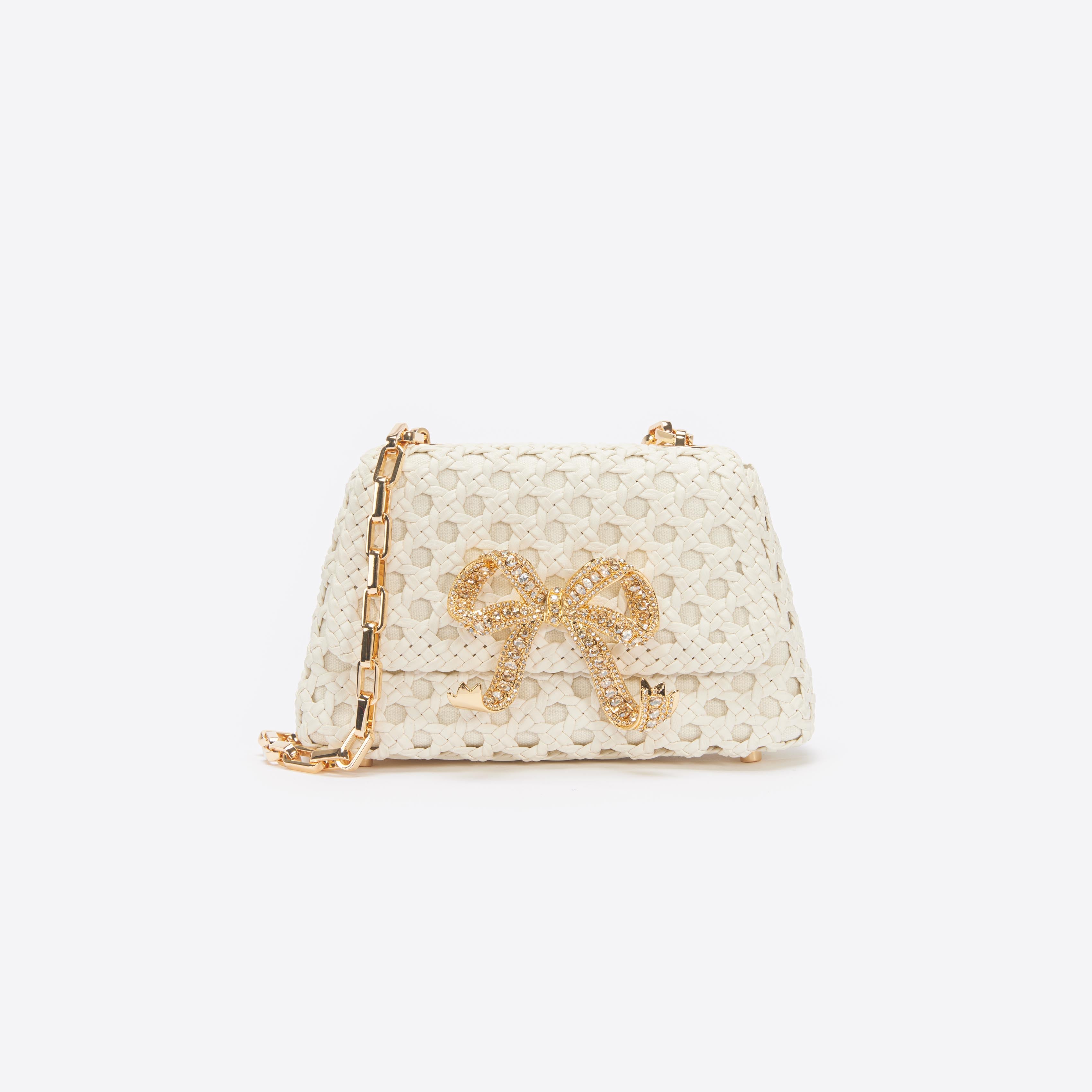 Cream Woven Leather Bag