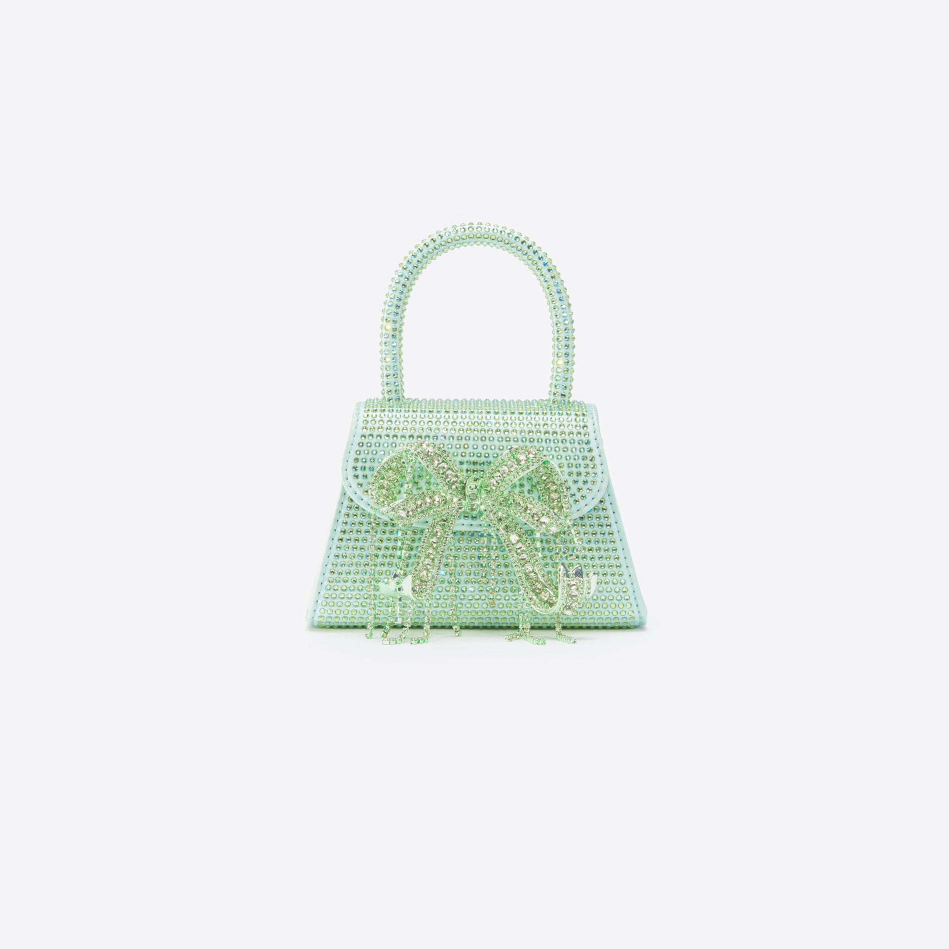 Green Satin Rhinestone Micro Bow Bag