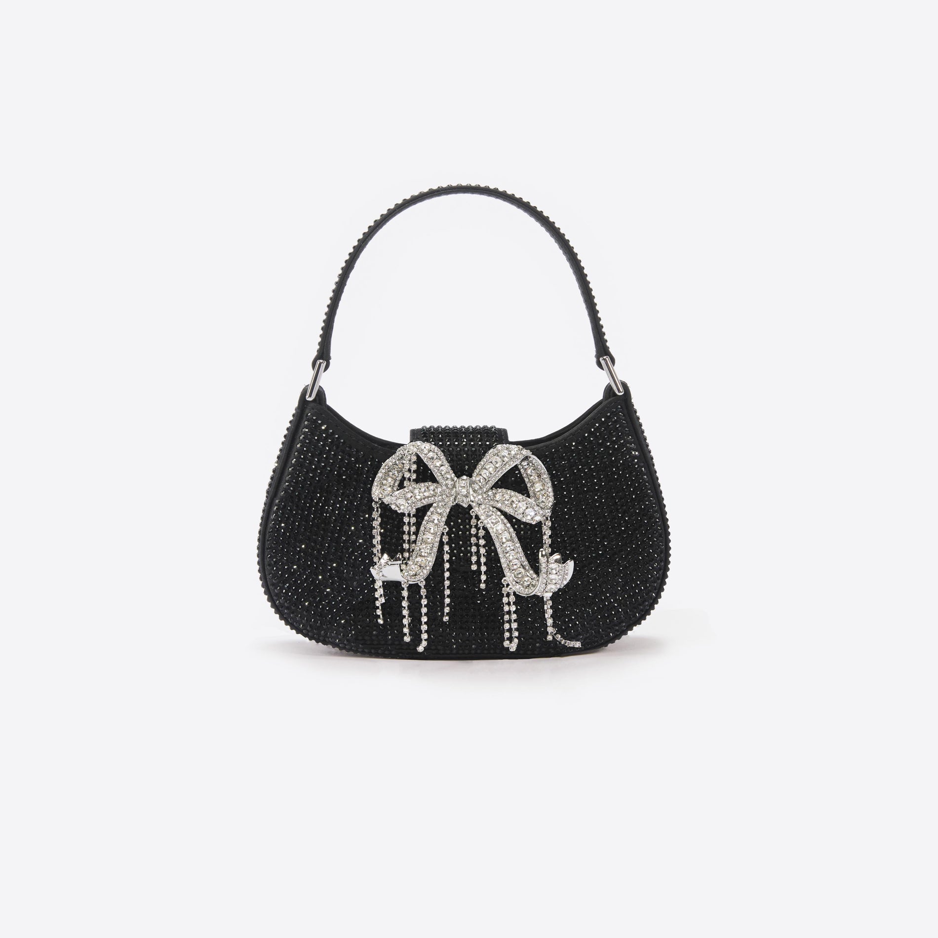 Black Rhinestone Mini Crescent Bag