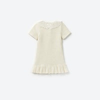 Cream Sequin Knit Lace Collar Dress