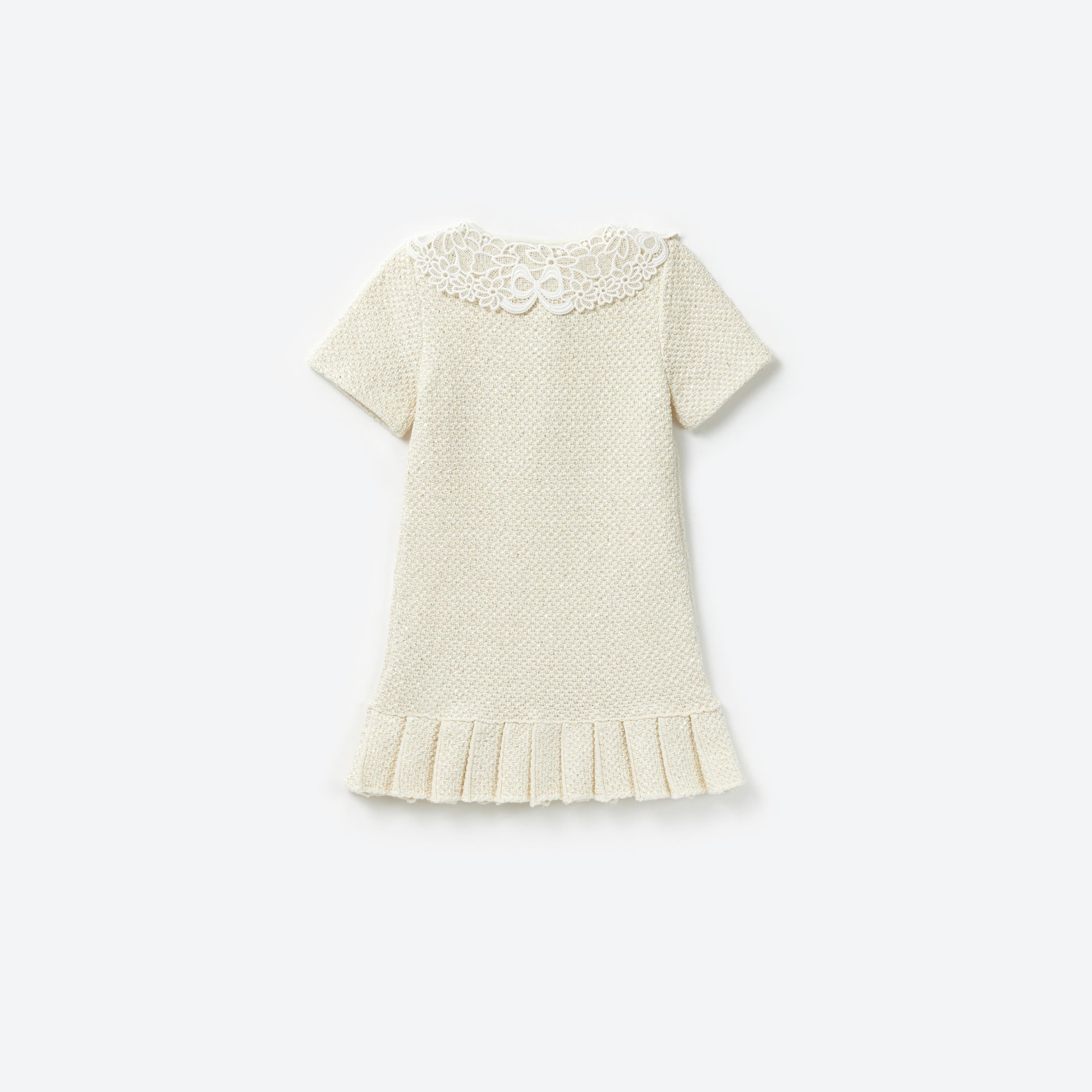 Cream Sequin Knit Lace Collar Dress