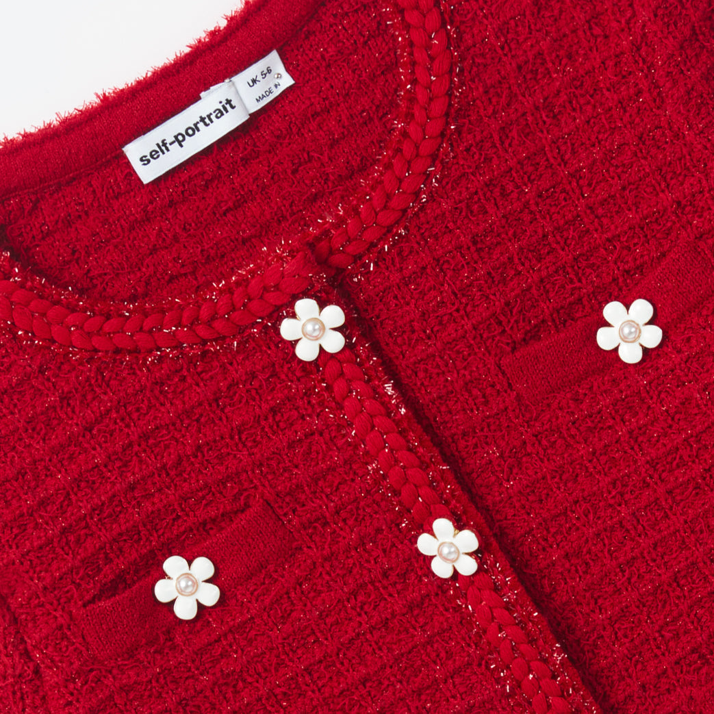 Red Textured Knit Cardigan