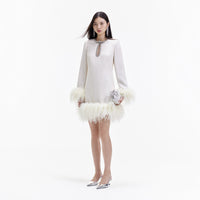 Cream Crepe Feather Mini Dress