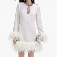 Cream Crepe Feather Mini Dress