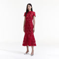 Red Flower Lace Midi Dress