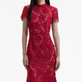 Red Flower Lace Midi Dress